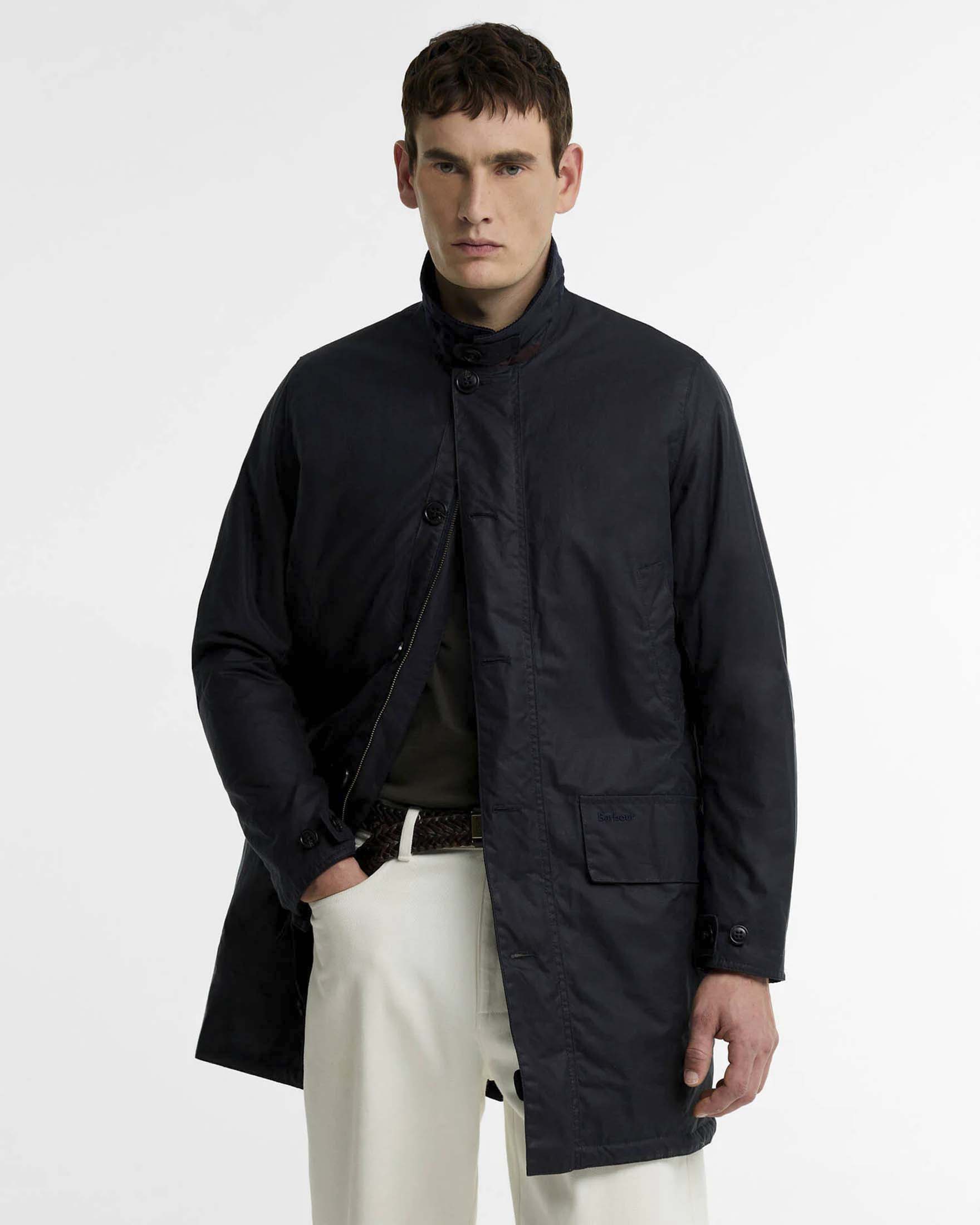 Impermeabile Barbour blu Cera Mac in cotone cerato