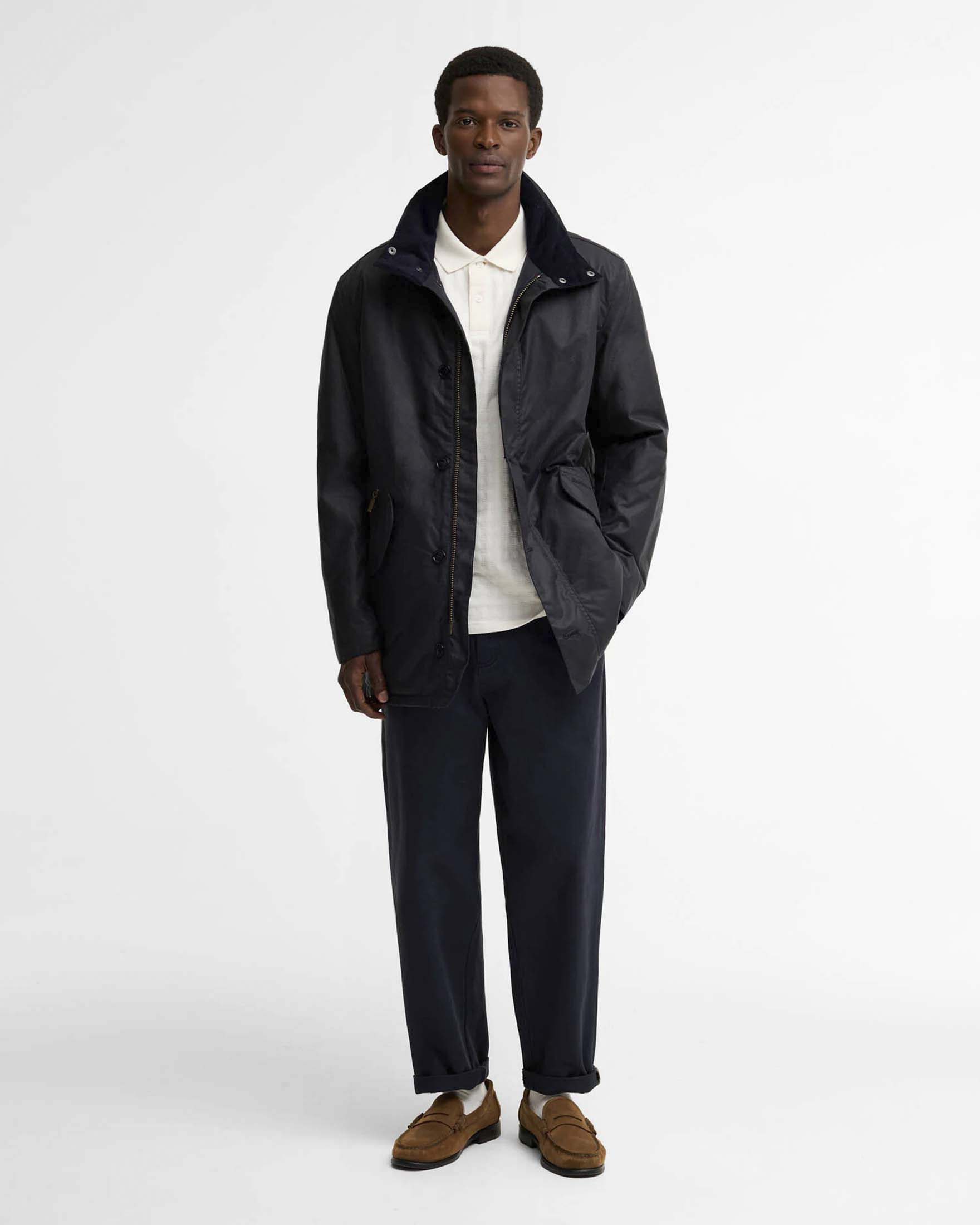 Giaccone Barbour blu navy Modern Powell in cotone cerato
