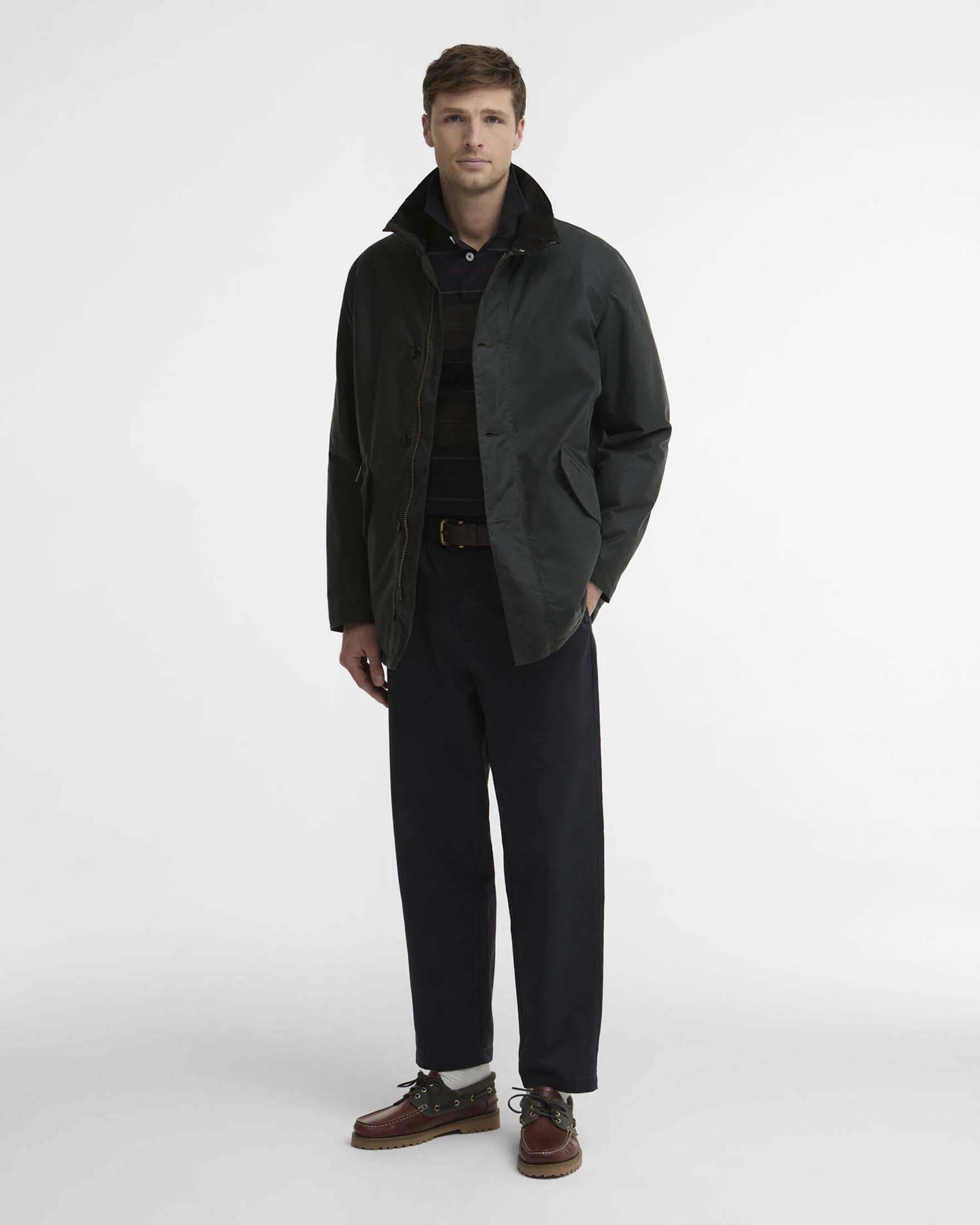 Giaccone Barbour verde militare Modern Powell in cotone cerato