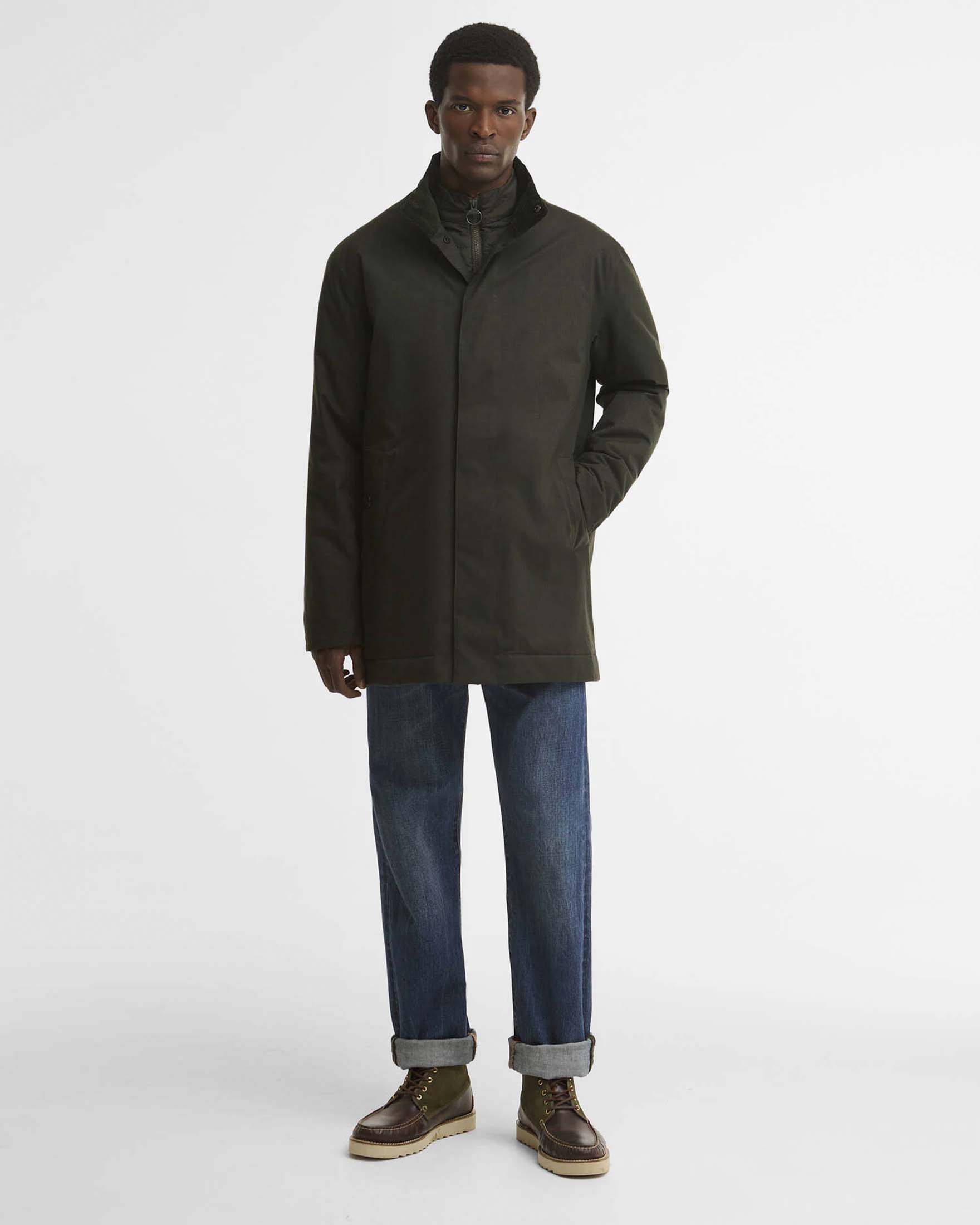 Impermeabile Barbour Northdale verde militare in tessuto chevron effetto lana
