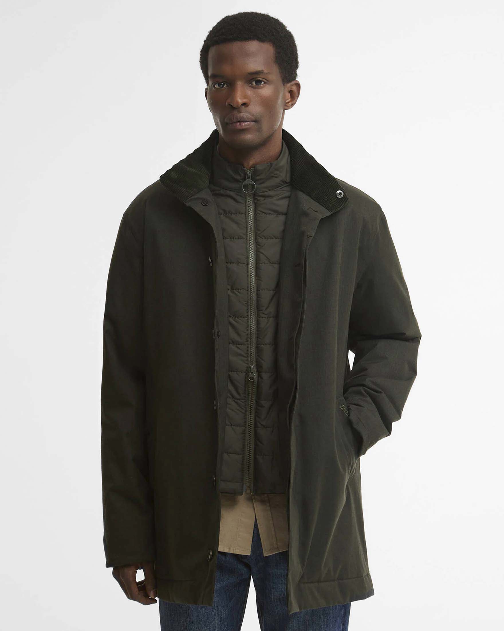 Impermeabile Barbour Northdale verde militare in tessuto chevron effetto lana image