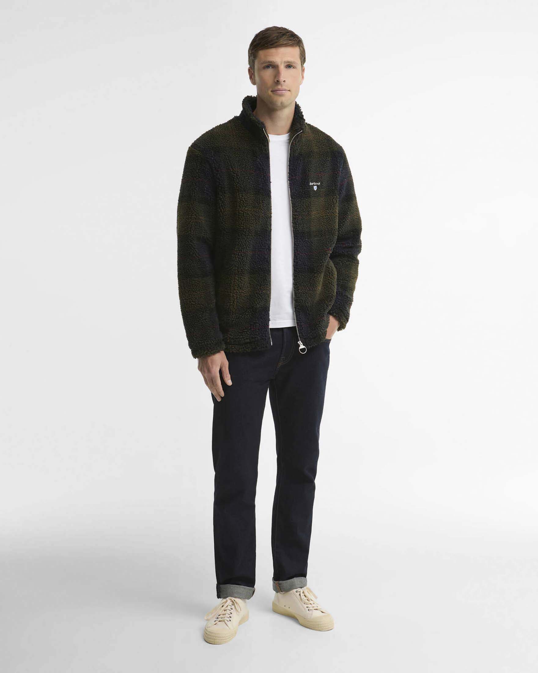Giubbino Barbour Tartan Fleece in pile sherpa militare e blu
