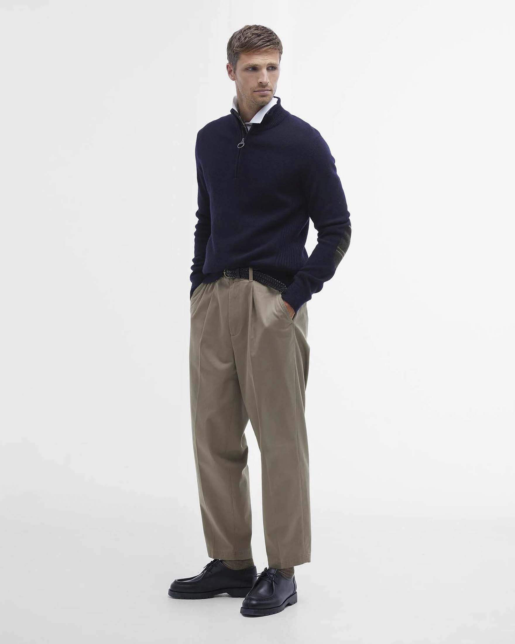 Maglione Barbour blu in pura lana con apertura a mezza zip