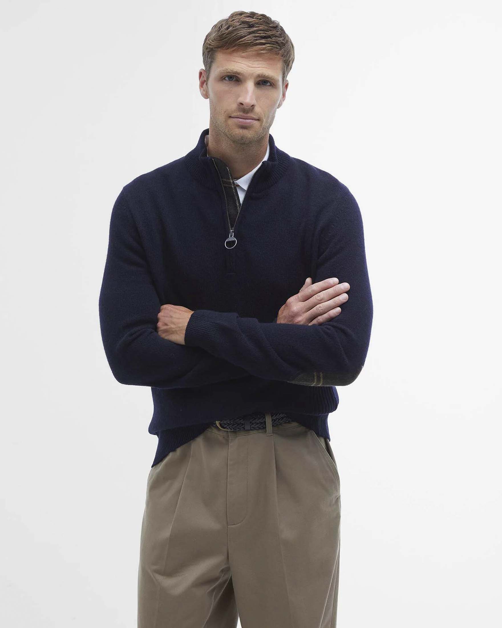 Maglione Barbour blu in pura lana con apertura a mezza zip image