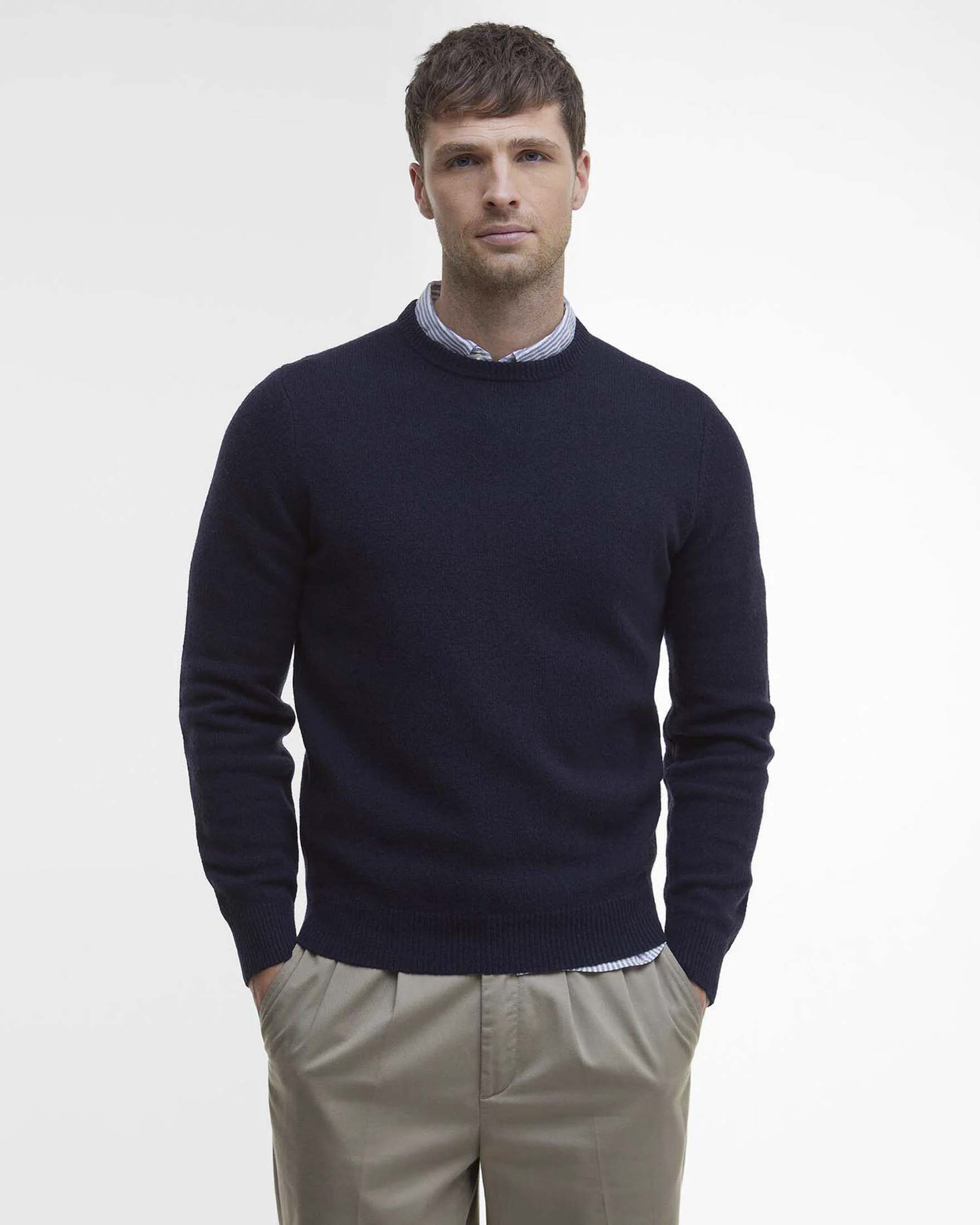 Maglione girocollo Barbour Essential blu in lana merino