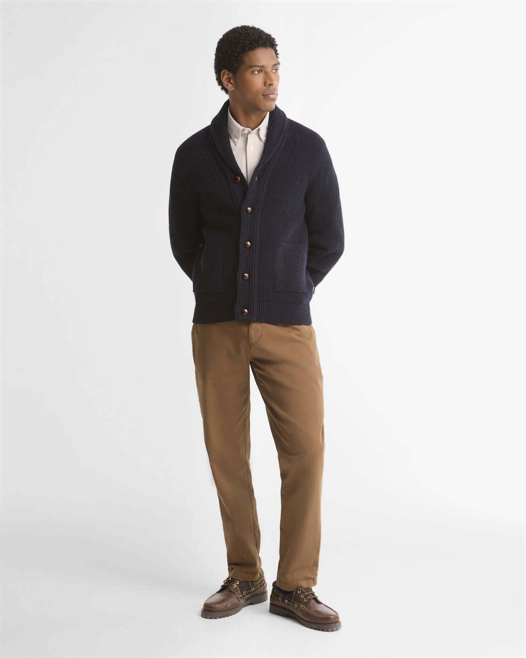 Cardigan Barbour Hartland blu navy in pura lana