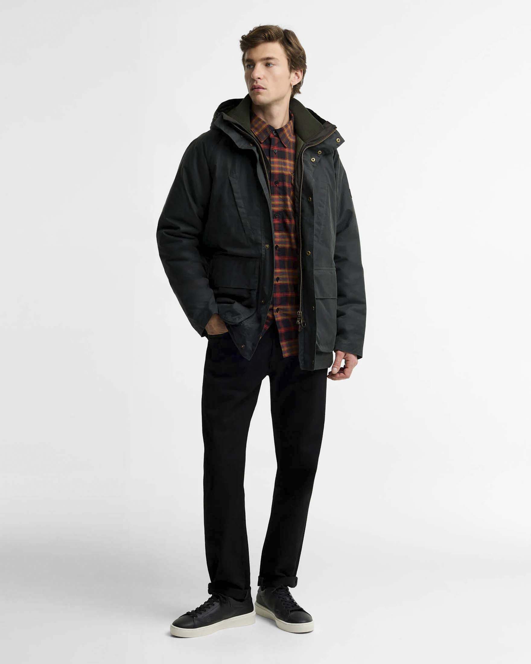 Parka Barbour International Oakdale verde militare in cotone cerato