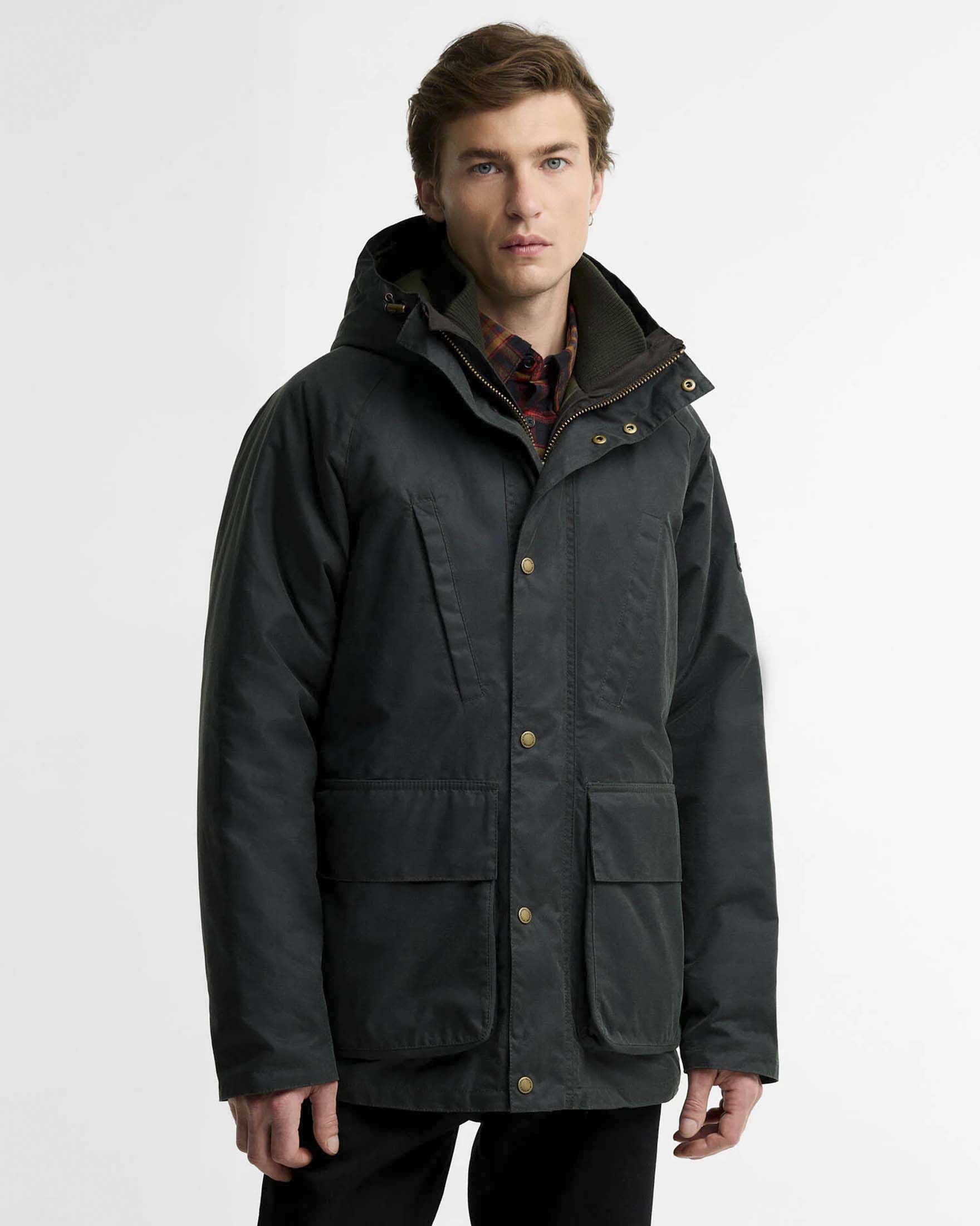 Parka Barbour International Oakdale verde militare in cotone cerato image