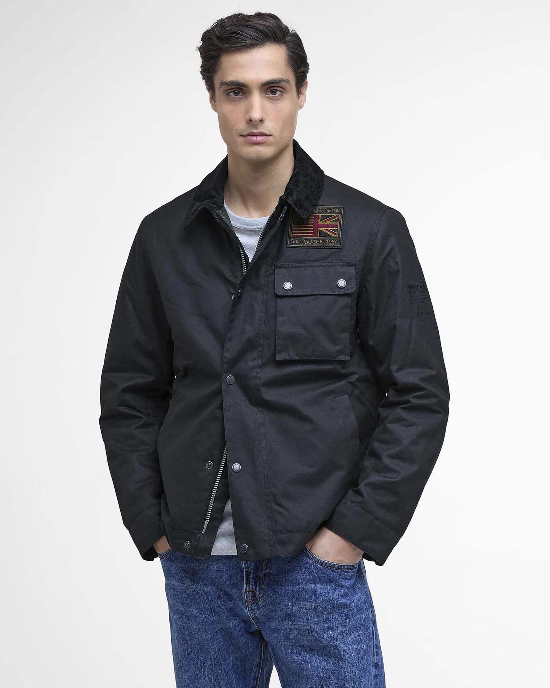 Giacca Barbour International Workers Wax Steve McQueen nera in cotone cerato image