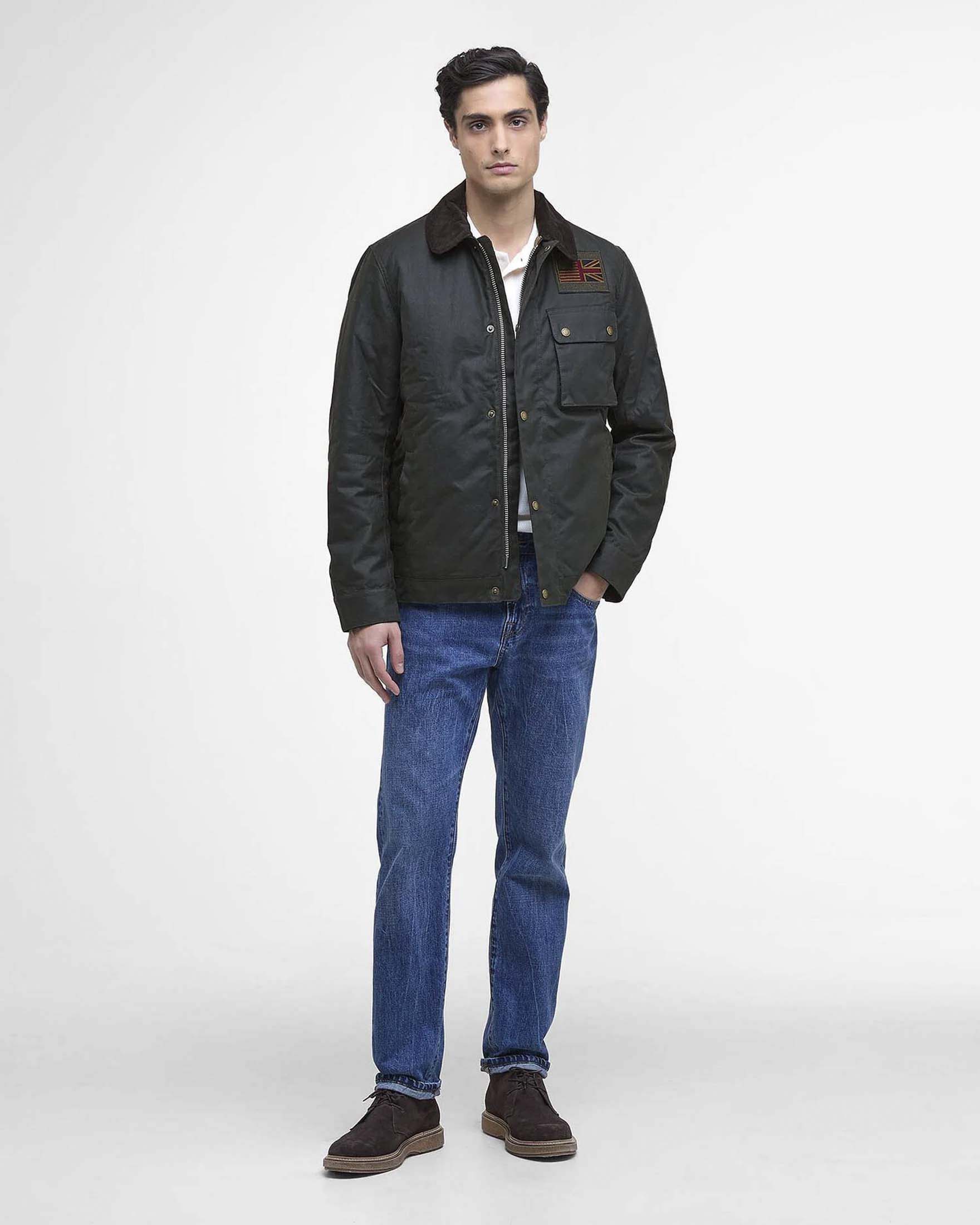 Giacca Barbour International Workers Wax Steve McQueen verde militare in cotone cerato