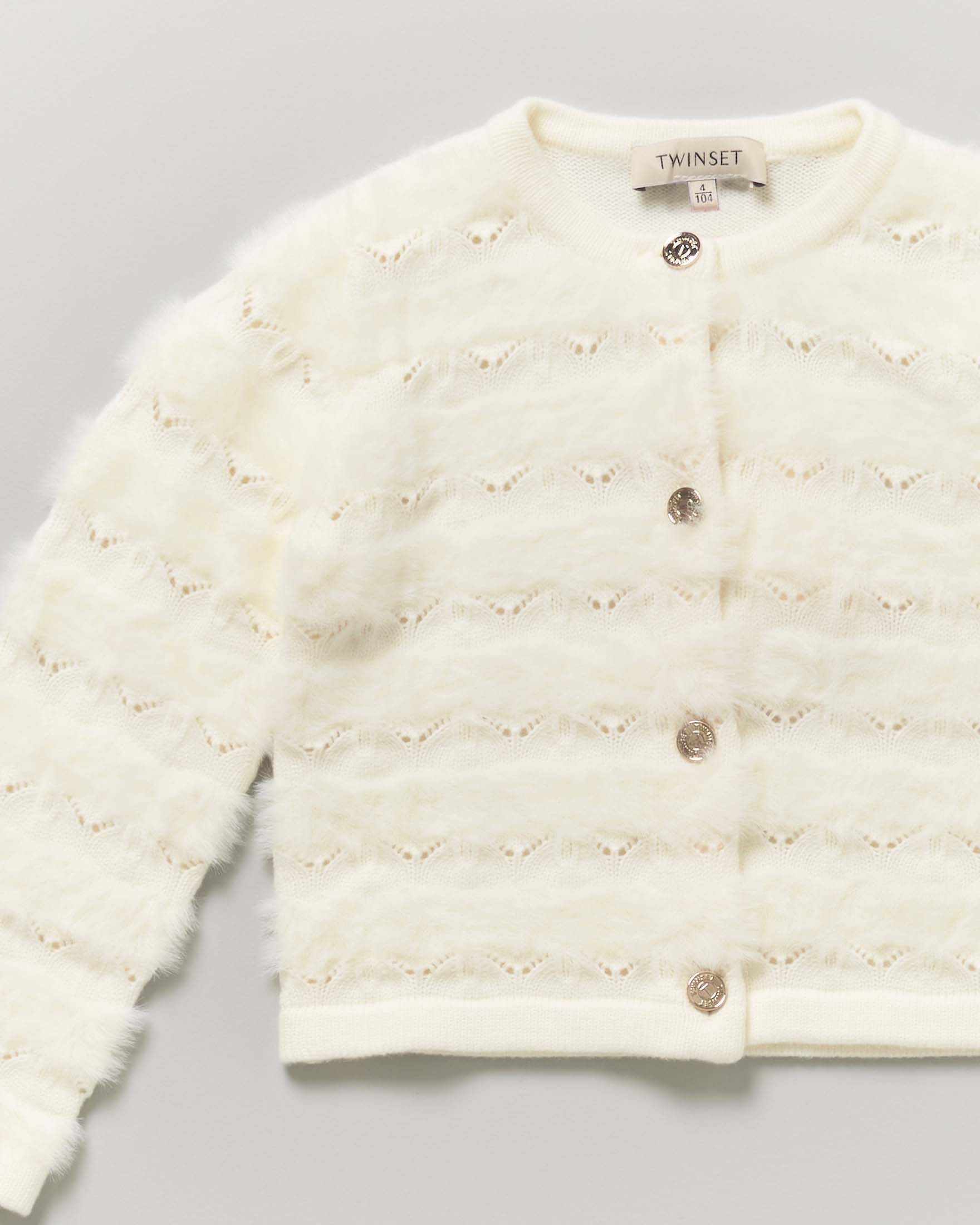 Cardigan avorio Twinset in tessuto ricamato e pelosetto image