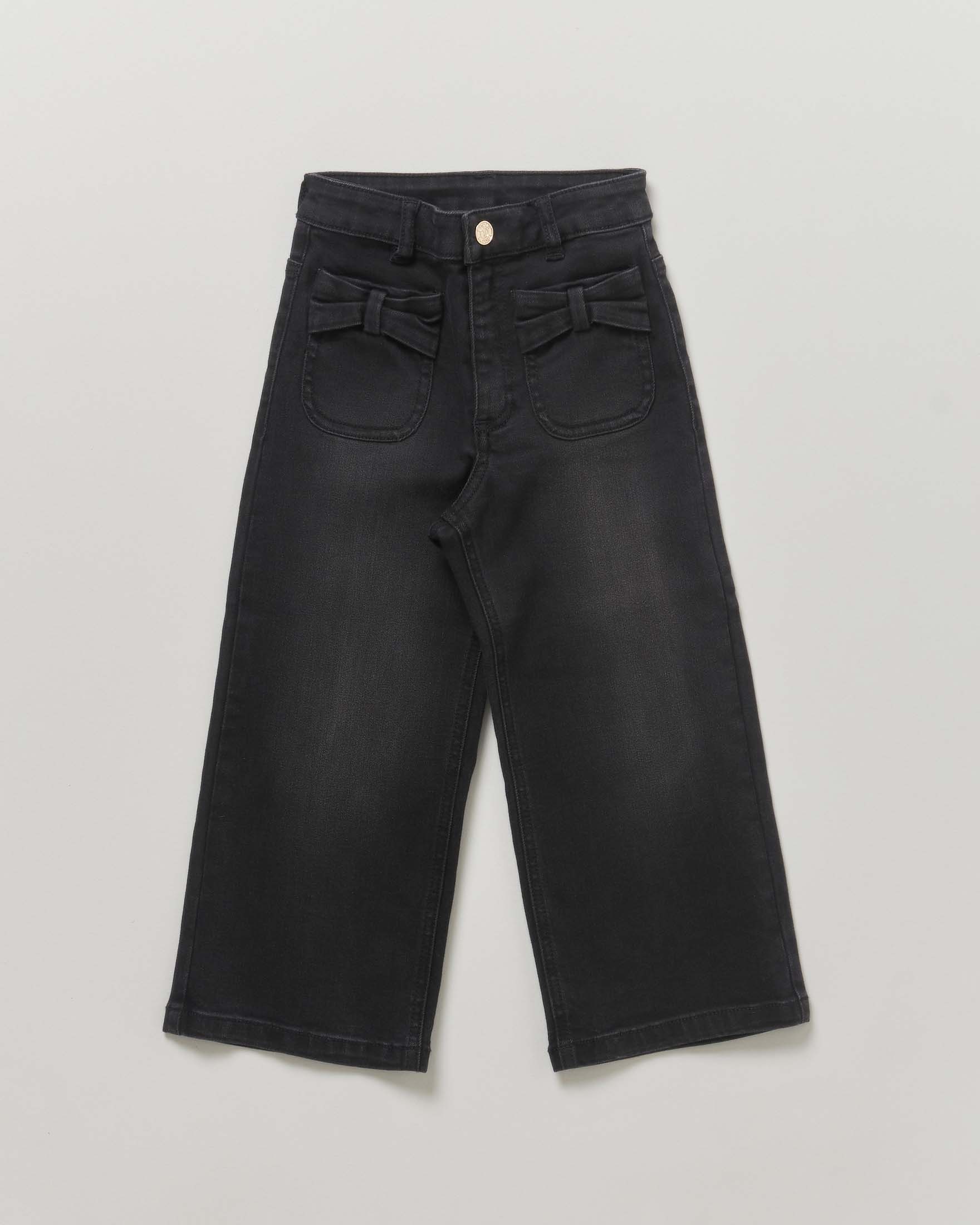 Jeans Twinset wide leg nero a lavaggio stone washed