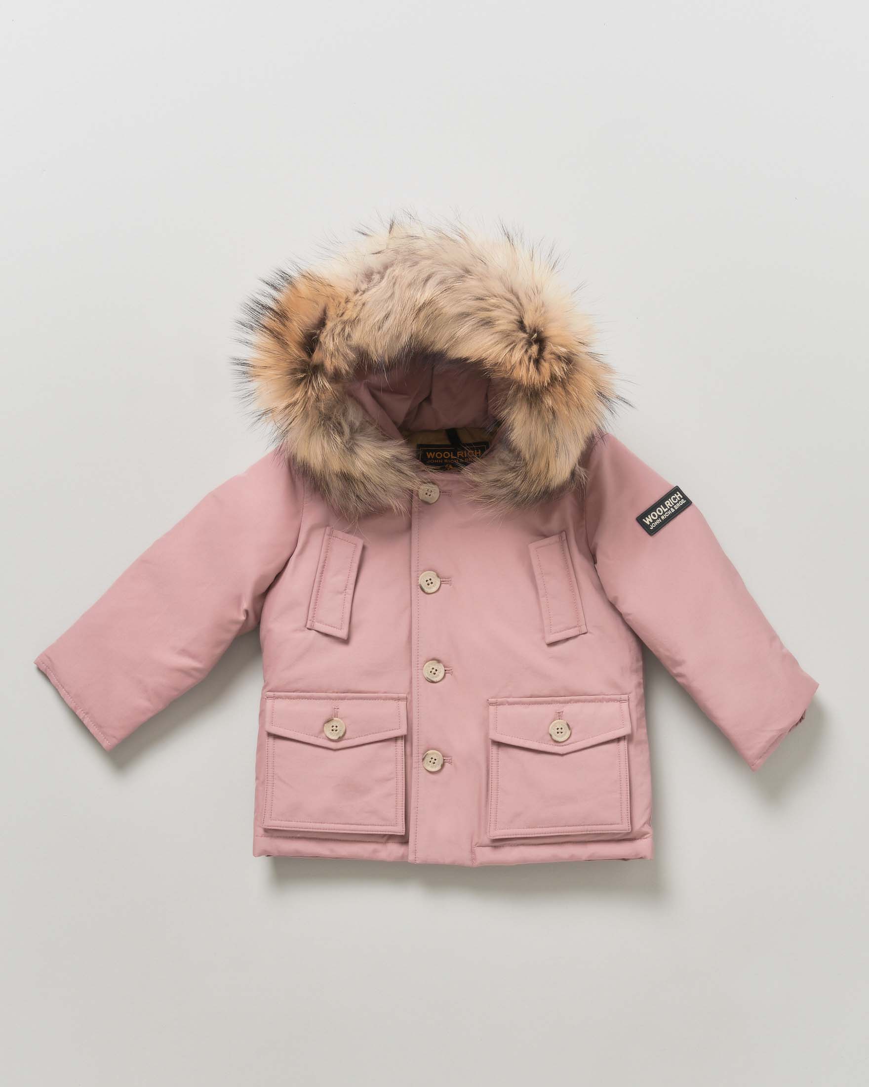 Baby Arctic Parka Woolrich color malva con cappuccio e pelliccia staccabili