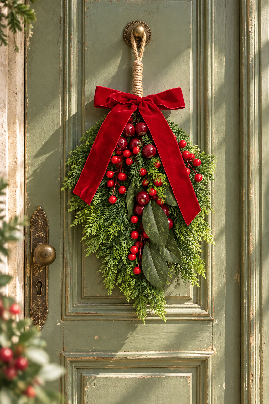 Decorazione Natalizia Abete e Bacche da Appendere h.50
