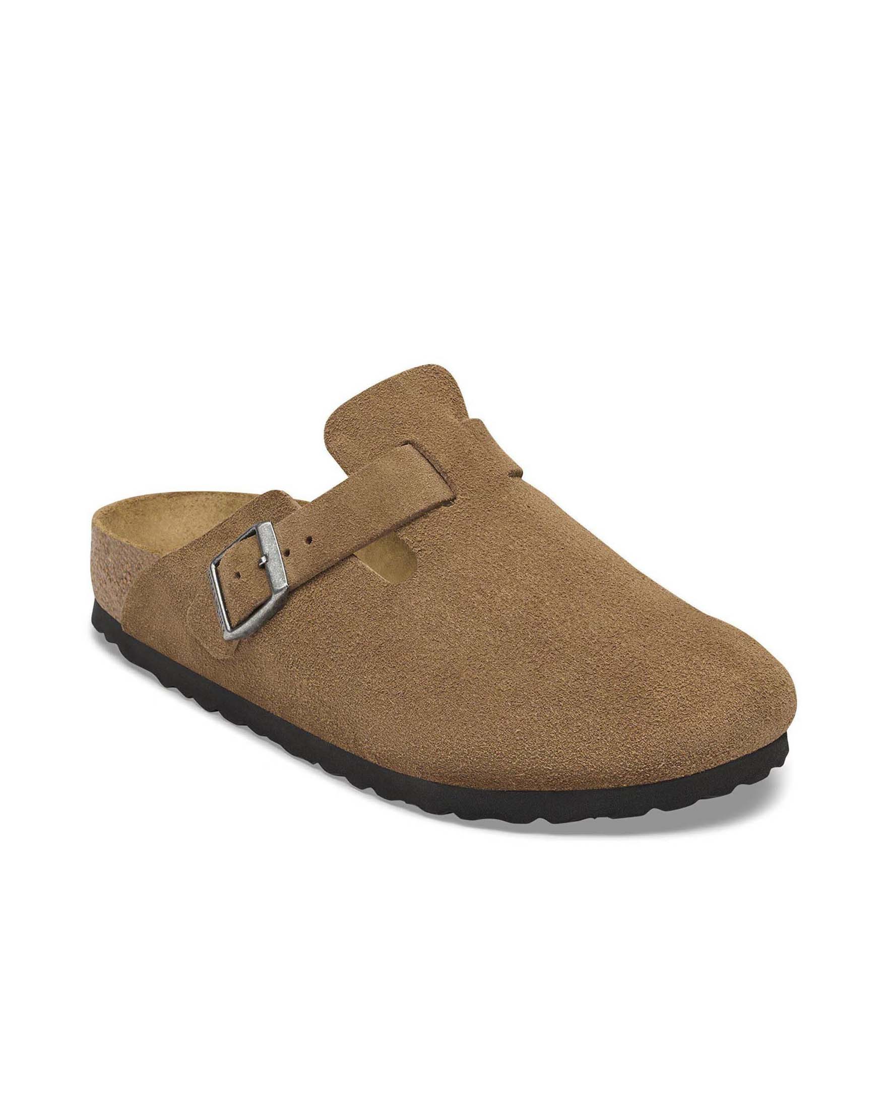 Sabot Birkenstock Boston in pelle scamosciata cammello con finitura cerata
