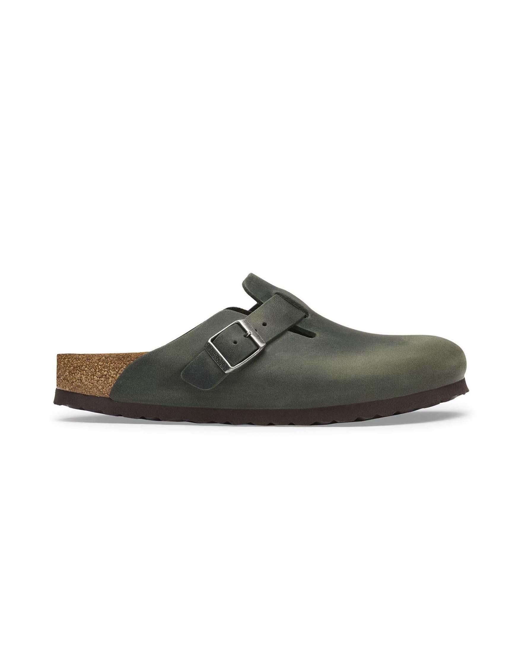 Sabot Birkenstock Boston in pelle nabuk oliata verde timo image