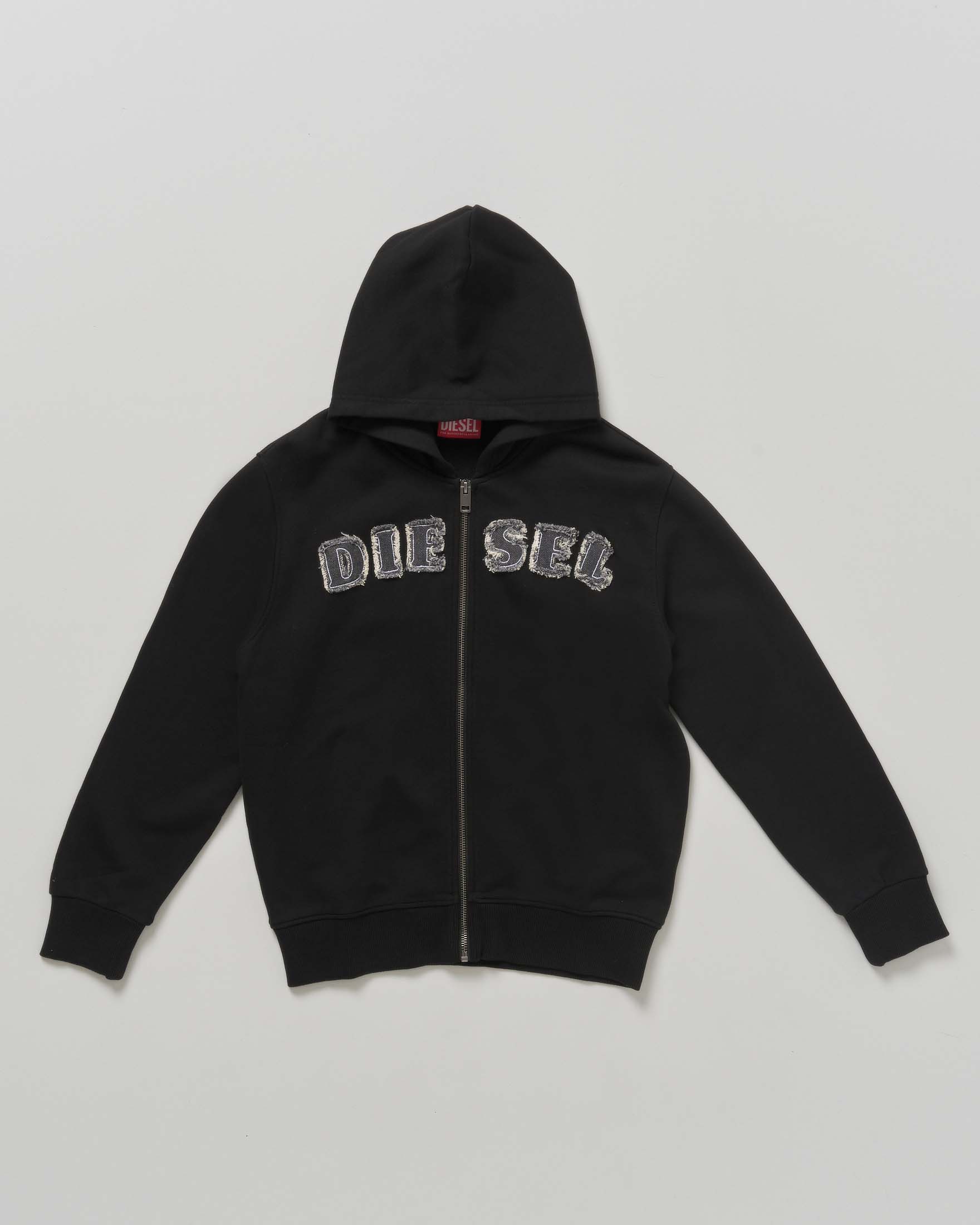 Felpa nera Diesel in puro cotone garzato con zip e cappuccio