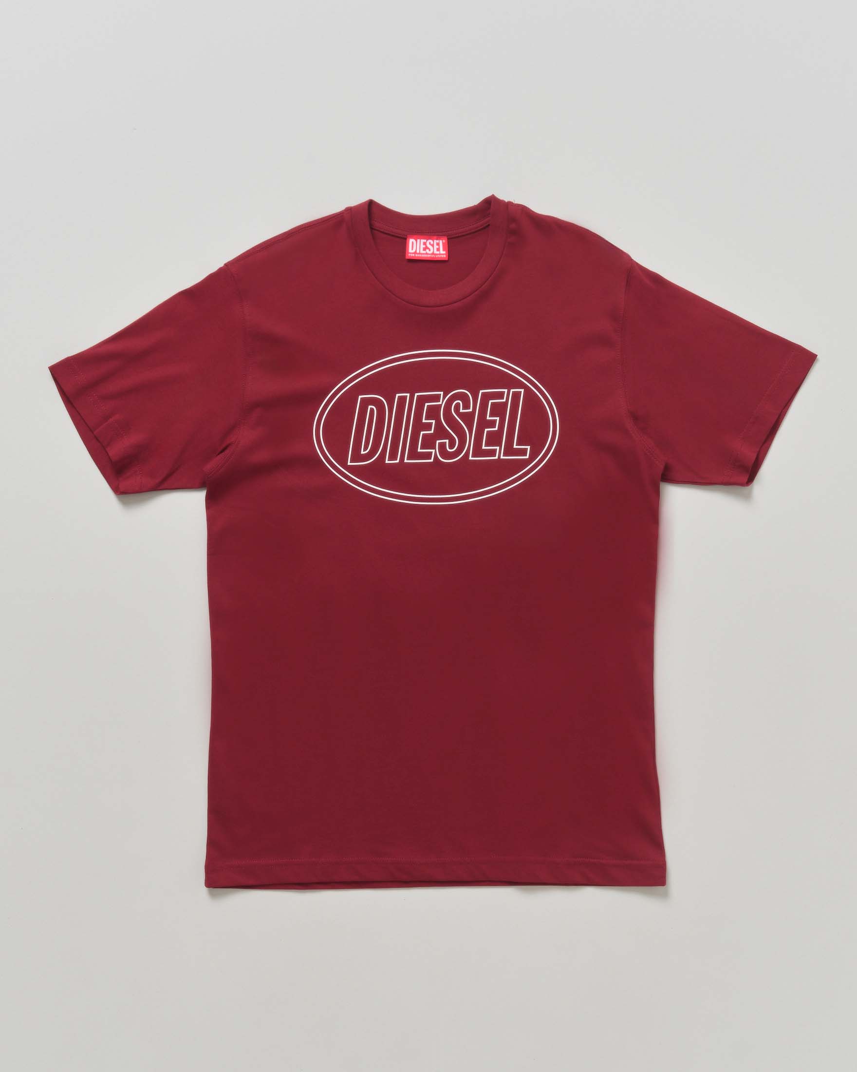 T-shirt bordeuax Diesel in puro cotone con logo oval bianco