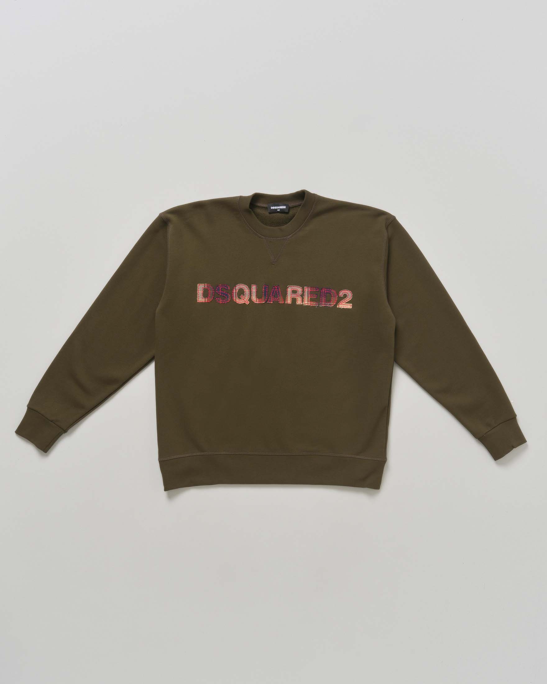 Felpa Dsquared2 verde militare in puro cotone con scritta logo tartan