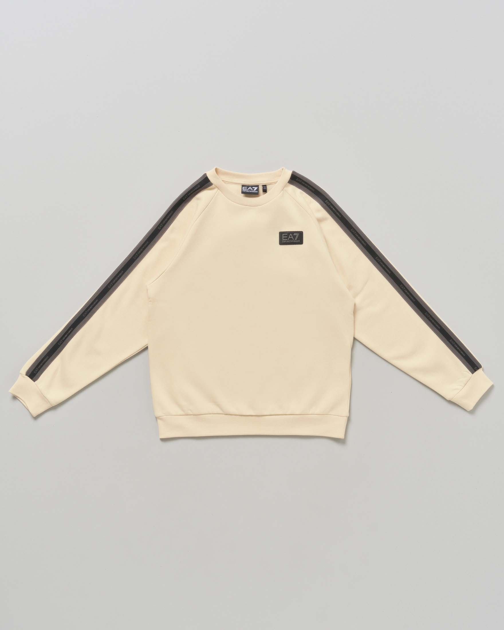 Felpa color panna EA7 Junior in cotone felpato