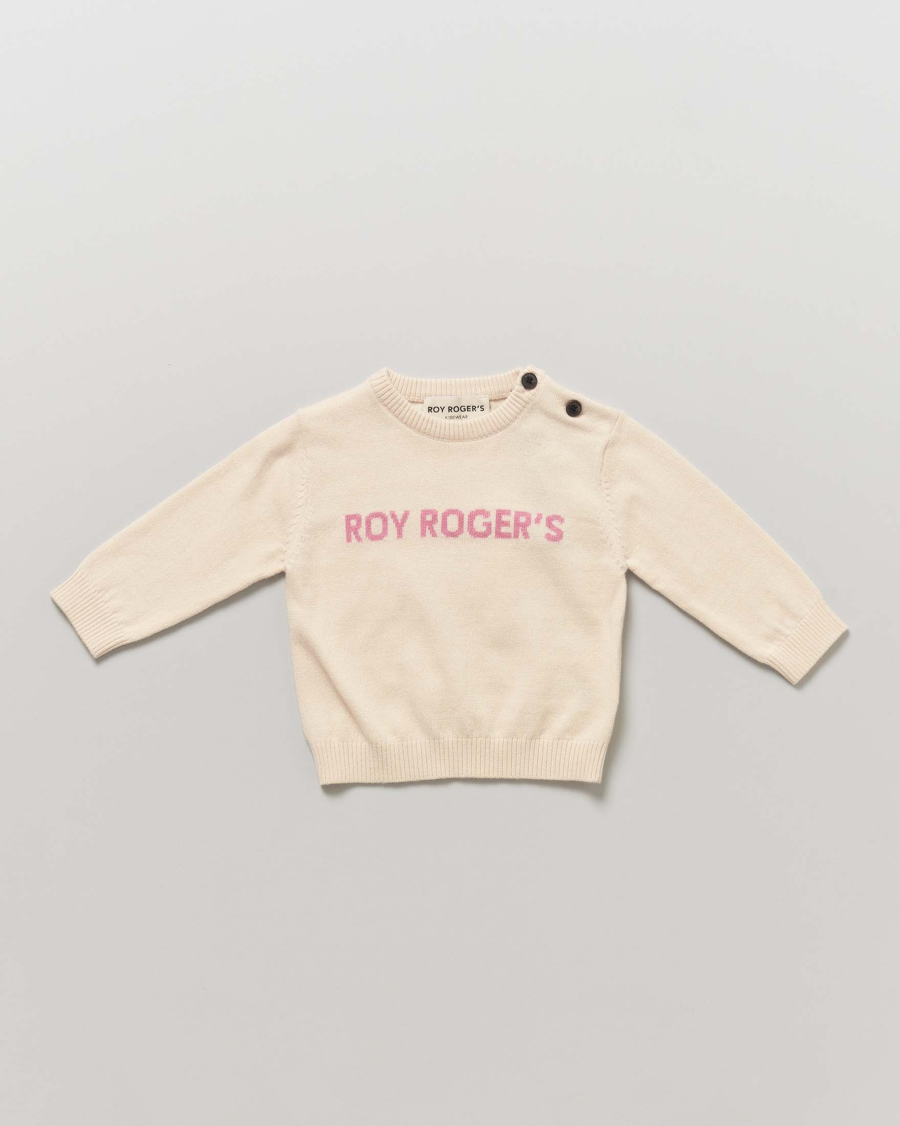 Maglioncino color panna Roy Roger's in misto cotone e lana con scritta logo rosa