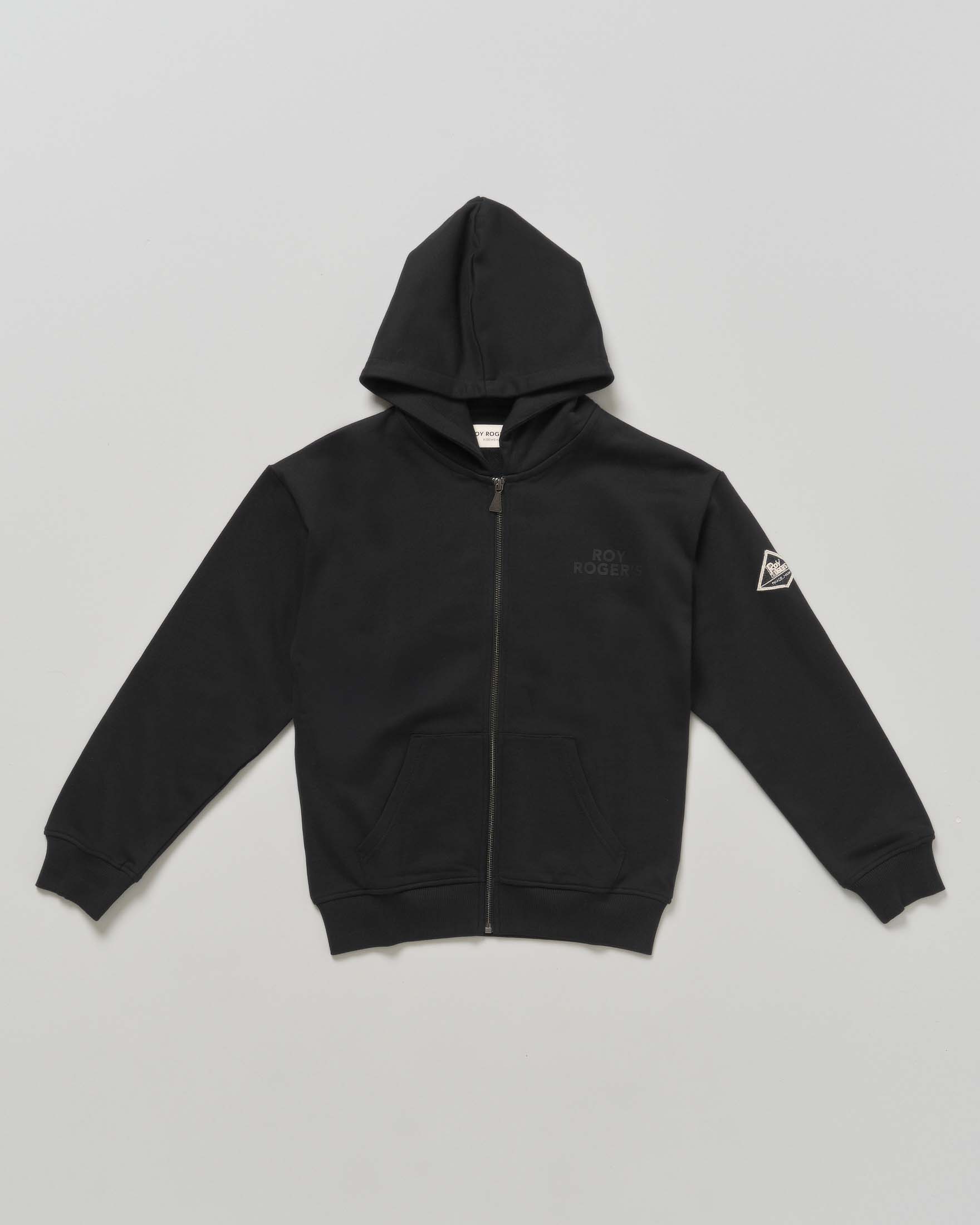 Felpa nera Roy Roger's in cotone garzato con zip e cappuccio