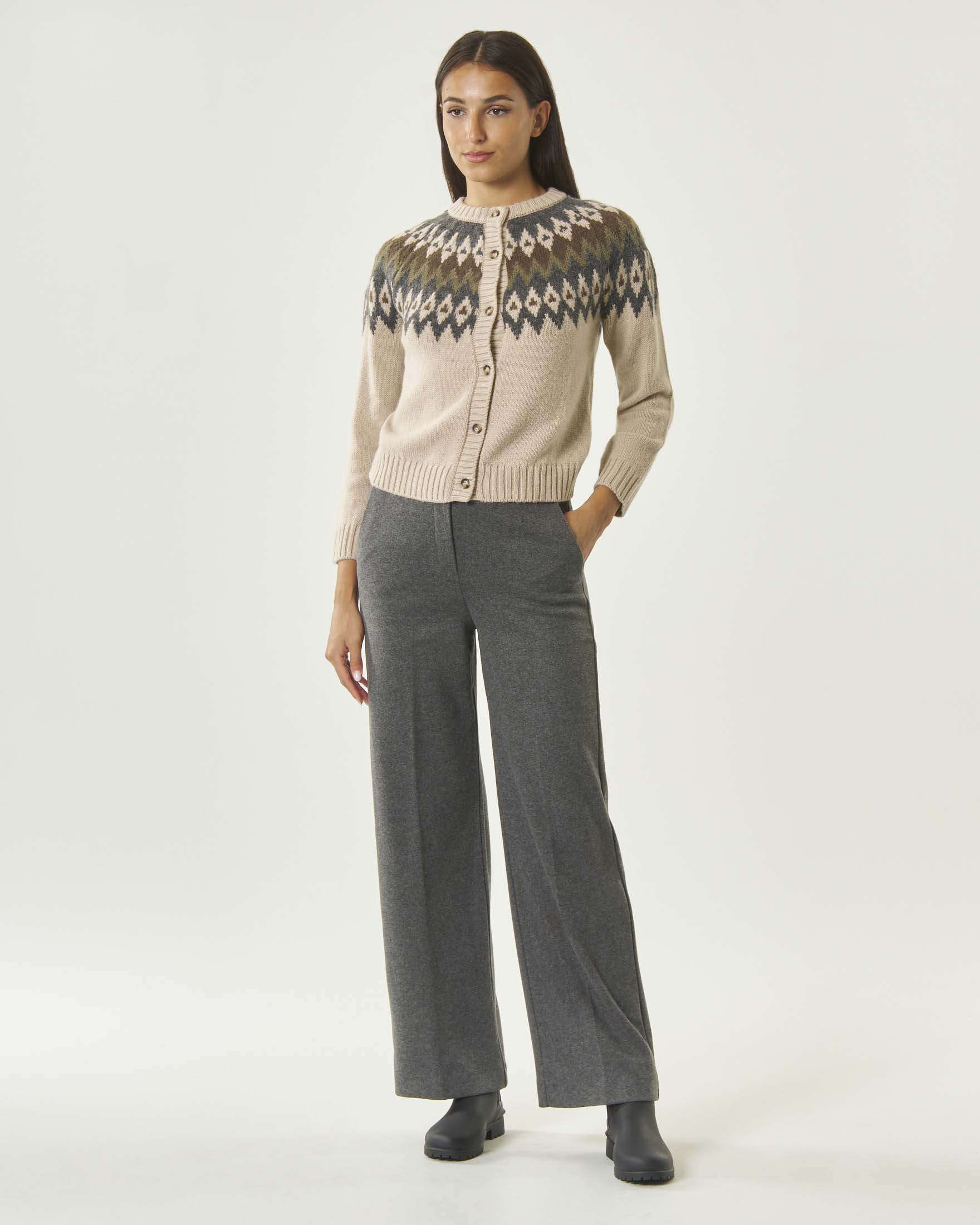 Pantaloni a palazzo Weekend Max Mara grigi in jersey micro jacquard con vita elasticizzata