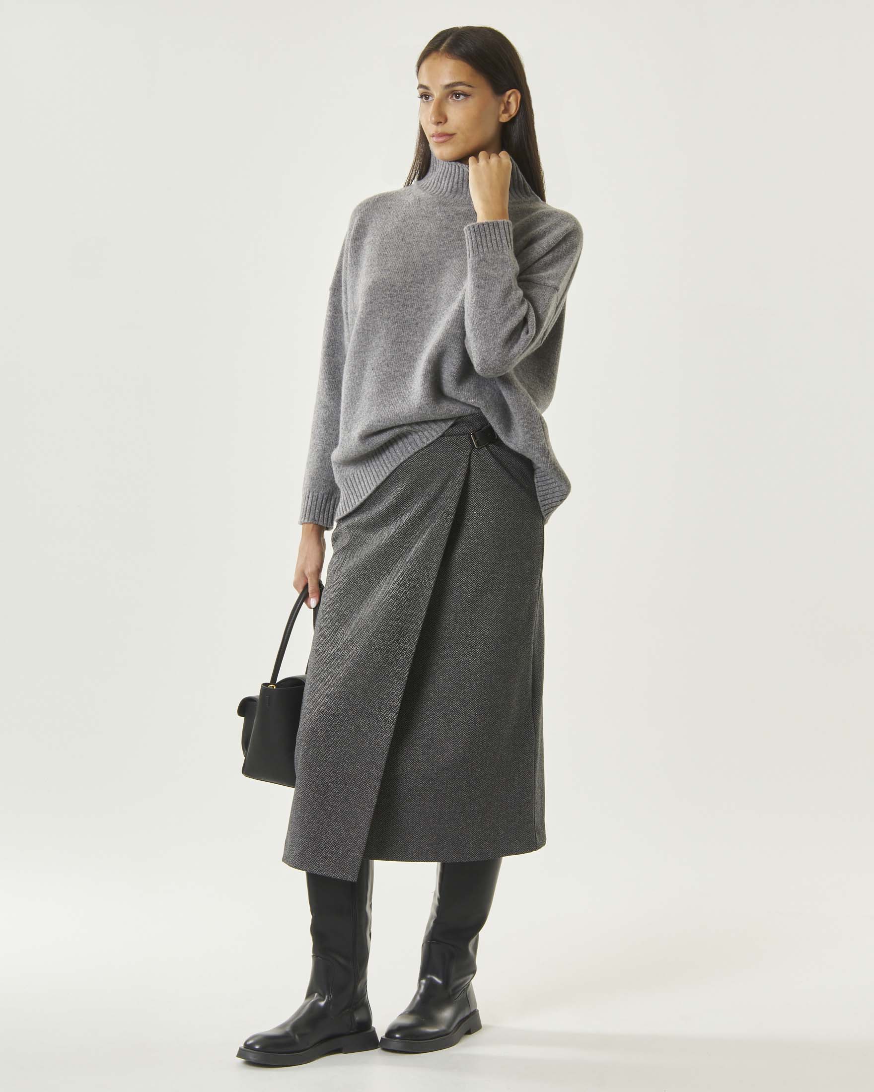 Gonna midi a portafoglio Weekend Max Mara grigia in jacquard misto cotone e lana