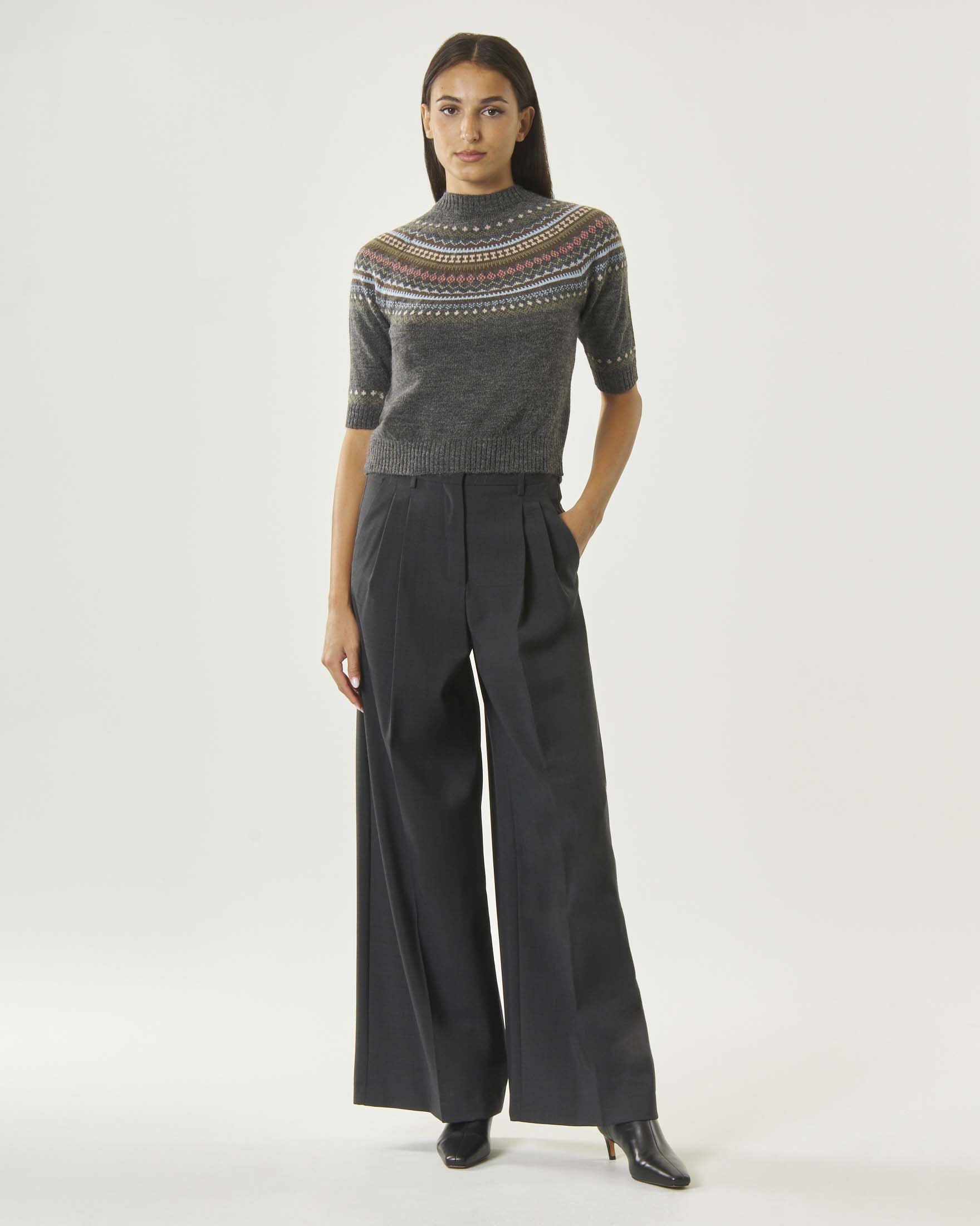 Pantaloni sartoriali a palazzo Weekend Max Mara antracite in pura lana natural stretch