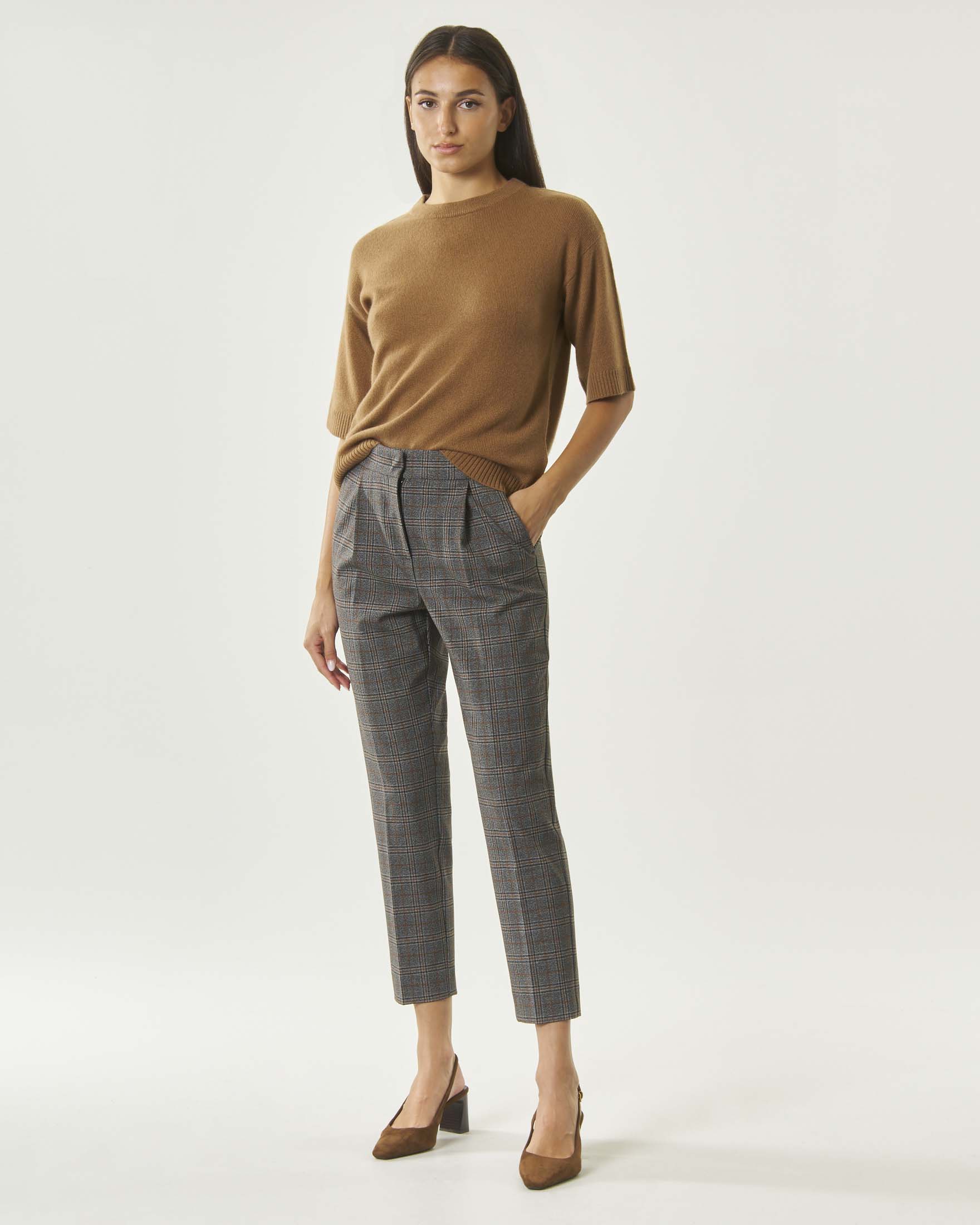 Pantaloni New York Marella Sport crop in fantasia principe di Galles grigia e cuoio