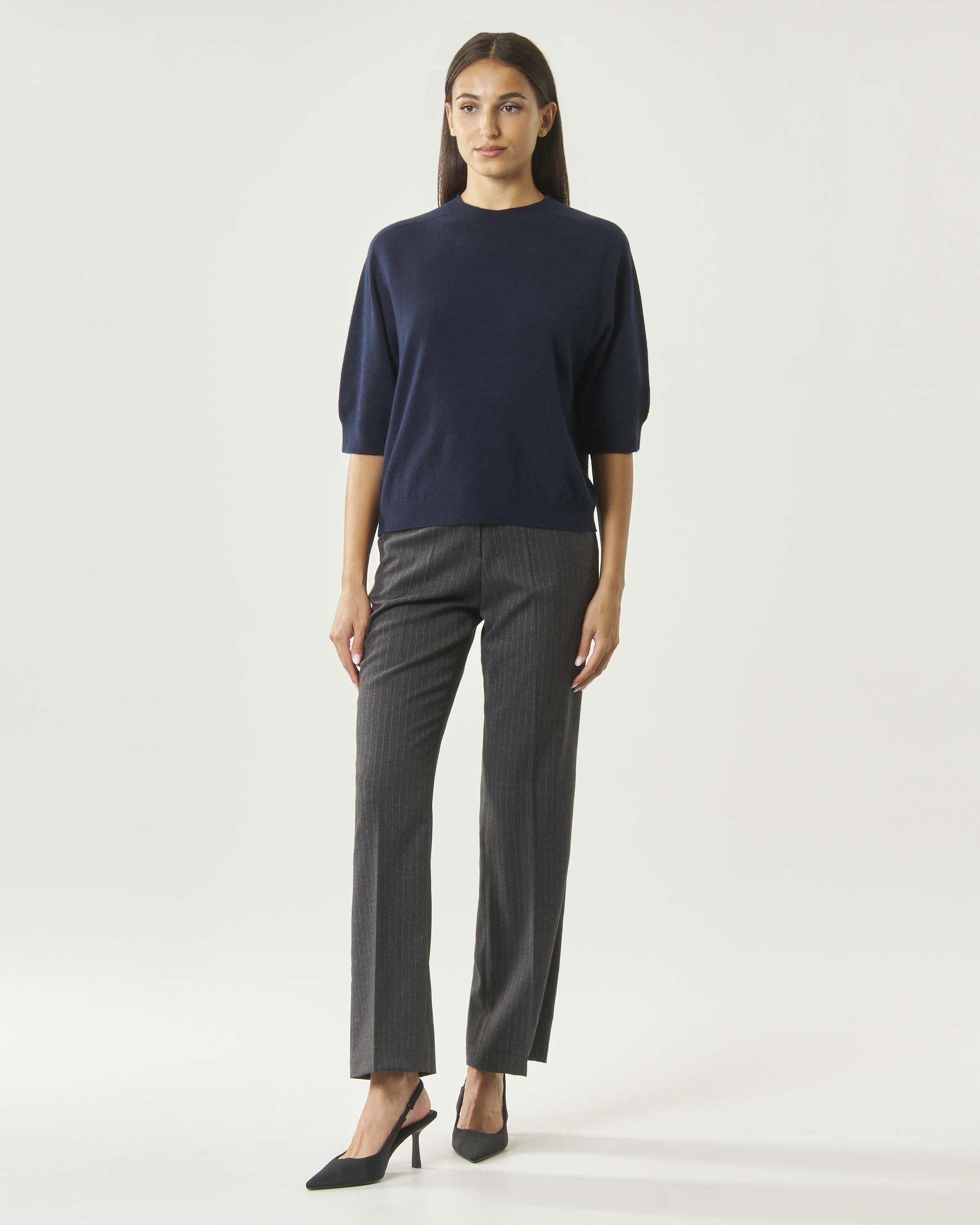 Pantaloni a gamba dritta Hlo! color antracite gessati chiaro in misto viscosa con tasche laterali
