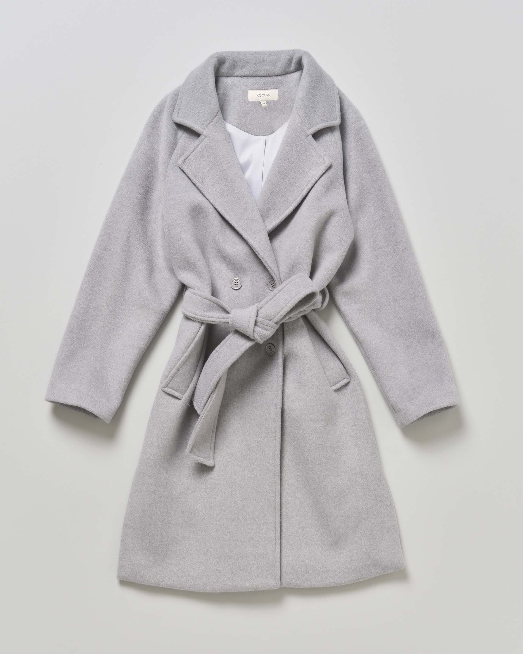 Cappotto grigio Kocca in velour di misto lana con cintura