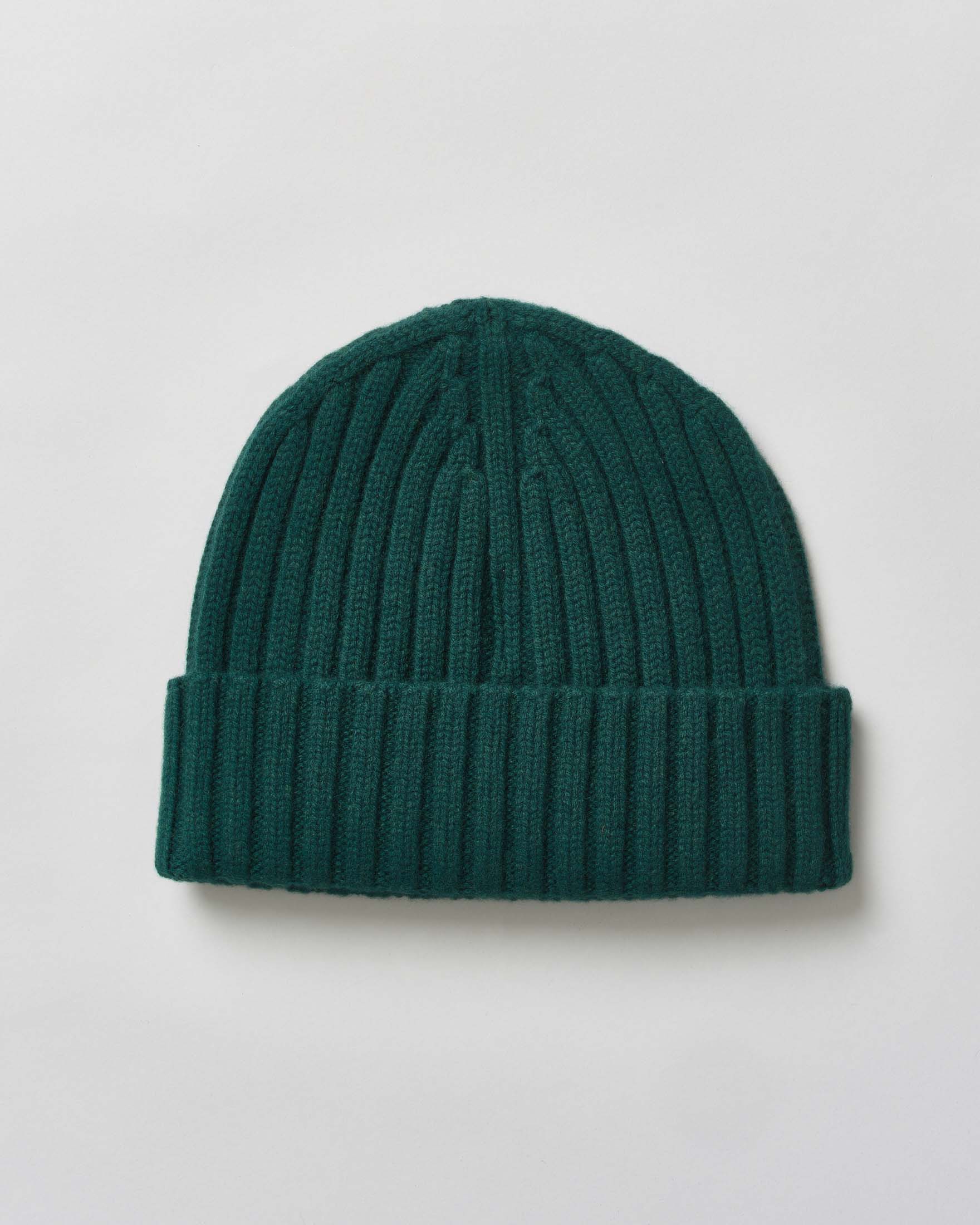 Berretto MC2 Saint Barth verde in maglia di lana a coste inglesi con ricamo St.Barth sul risvolto tono su tono image