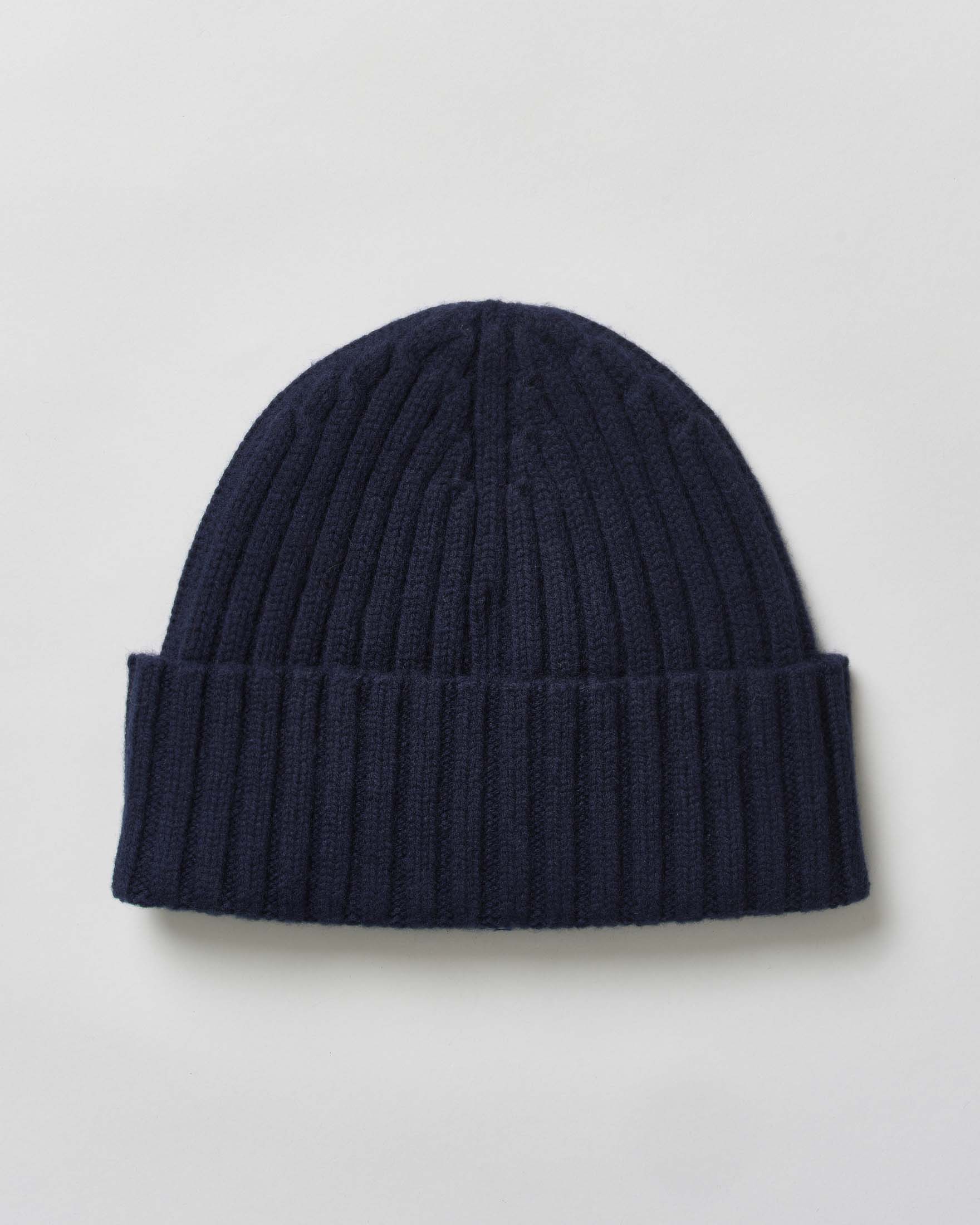 Berretto MC2 Saint Barth blu in maglia di lana e cachemire a coste inglesi con ricamo St.Barth sul risvolto image