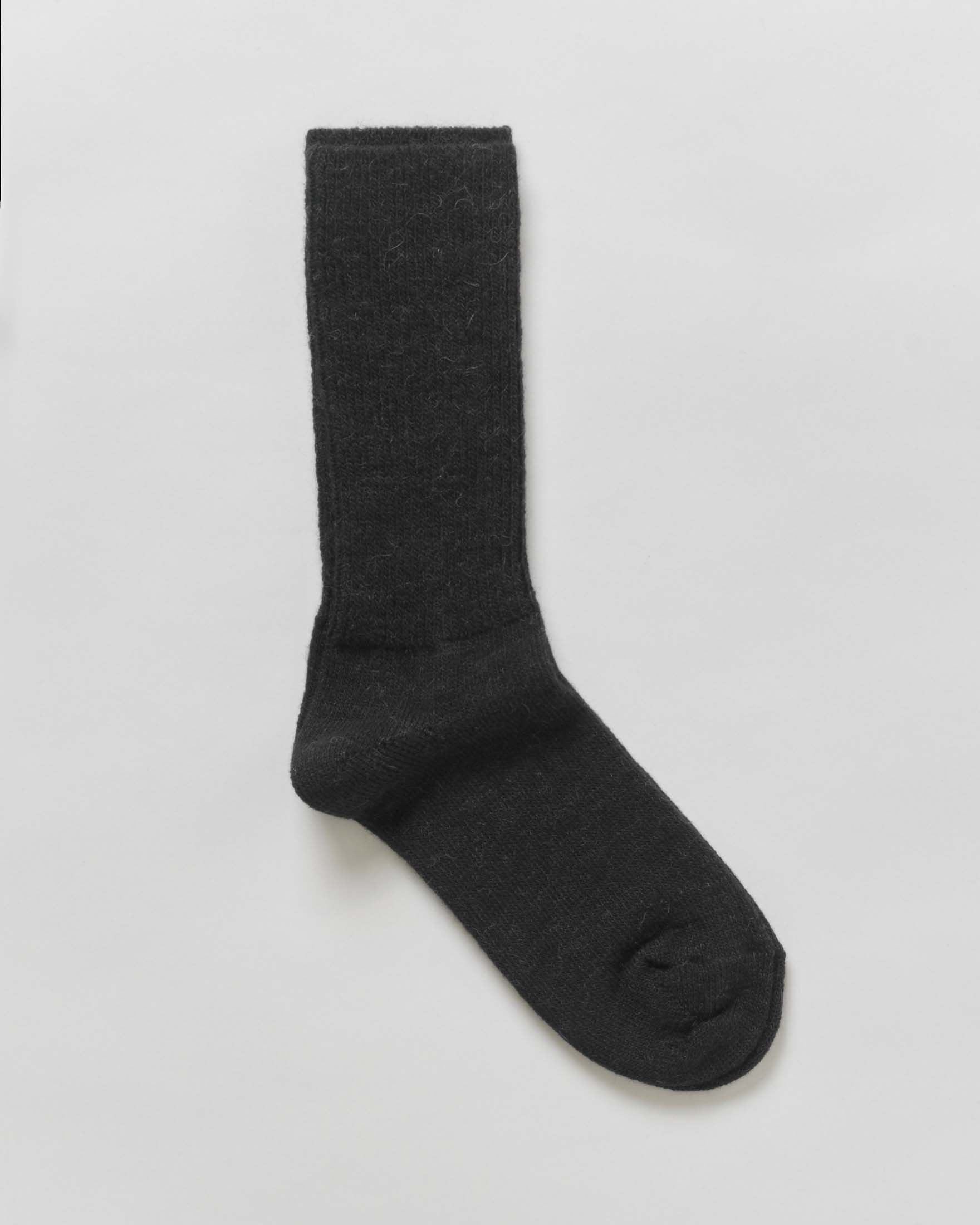 Calzini sopra la caviglia Alpa Pellizzari neri in misto lana e alpaca stretch con gamba a costine
