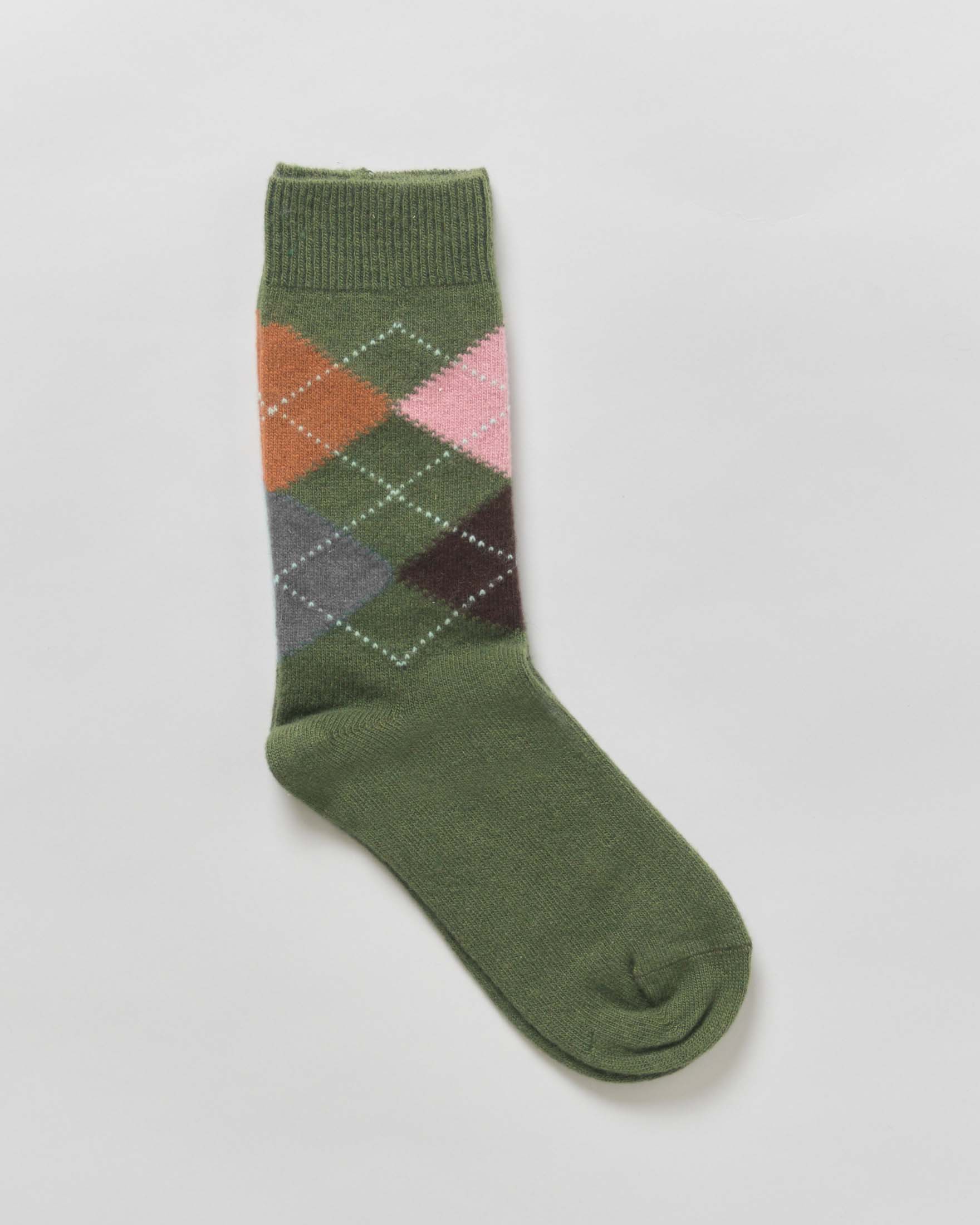 Calzini sopra la caviglia Ladycash Pellizzari verde militare in lana e cashmere a rombi multicolor