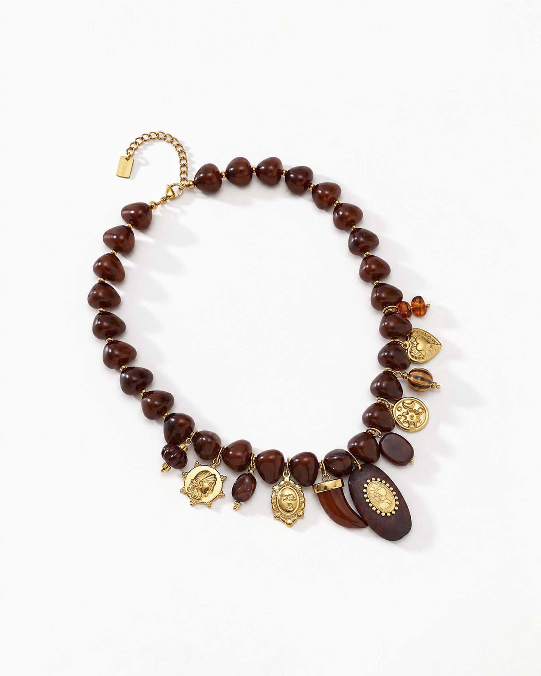 Collana girocollo Somini con perline rotonde color ambra e pendenti dorati
