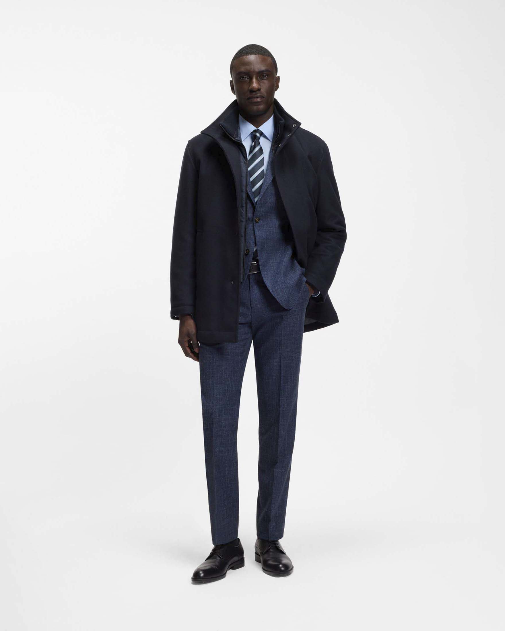 Cappotto Boss blu H-Coxtan regular fit in lana e cashmere