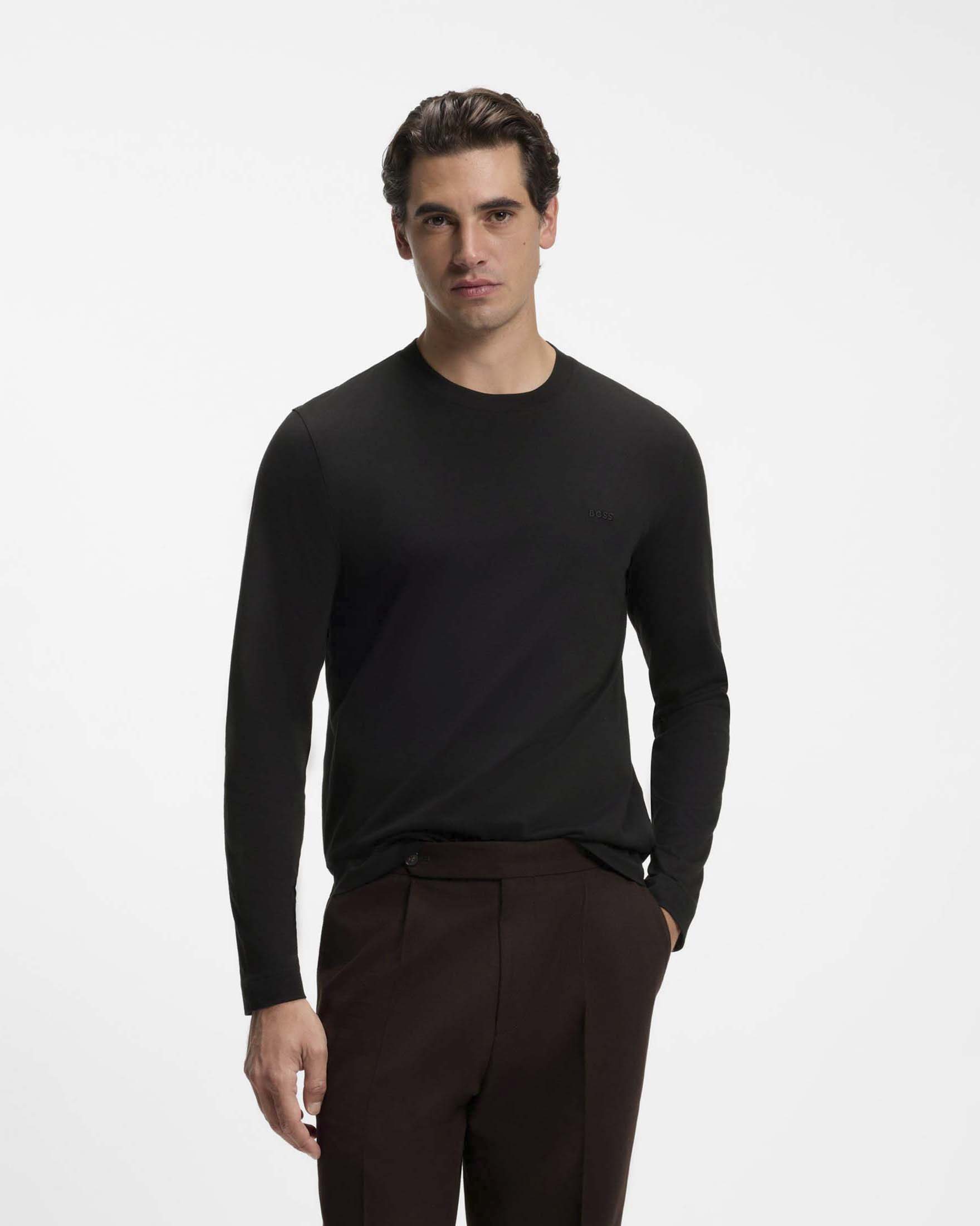 T-shirt manica lunga nera Boss H-Talley regular fit in cotone