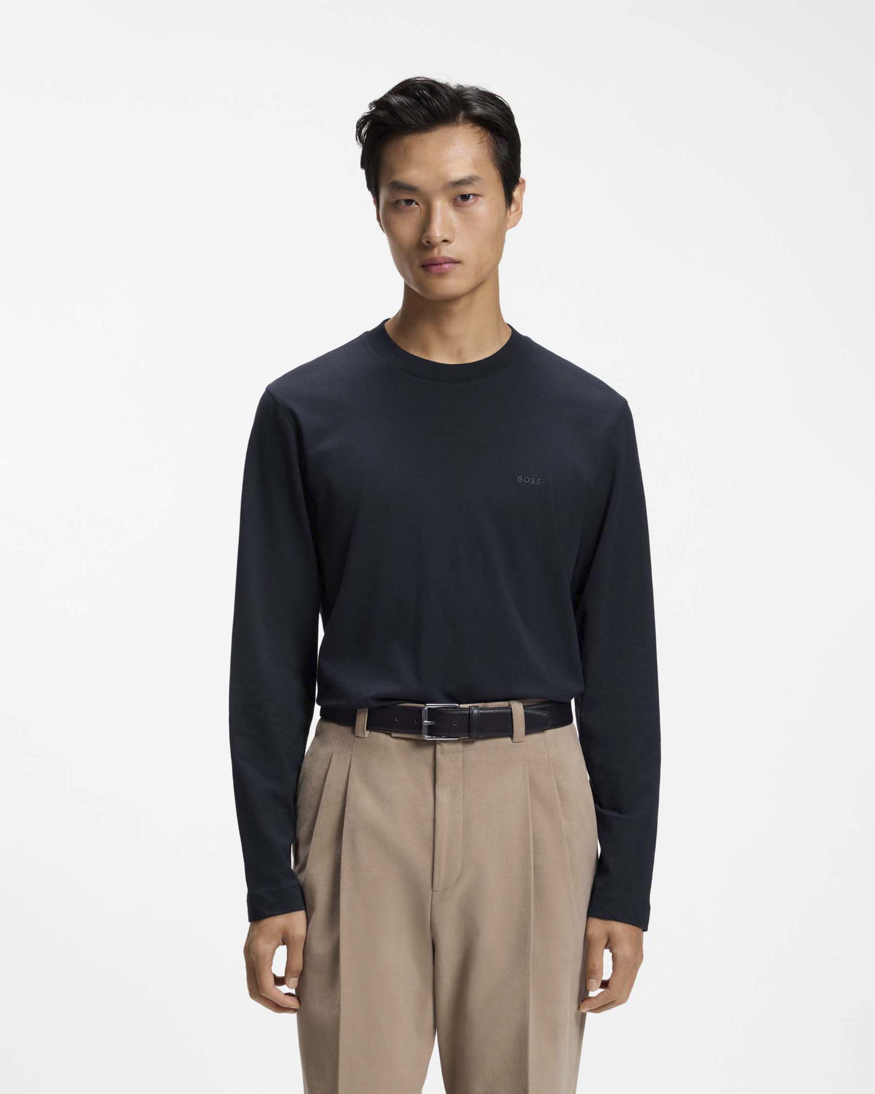 T-shirt manica lunga blu Boss H-Talley regular fit in cotone