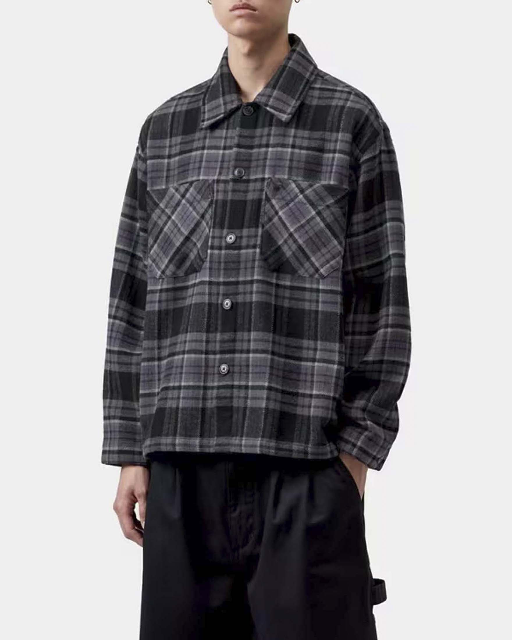Camicia Carhartt Parson Shirt boxy fit in misto lana a quadri neri grigi e viola