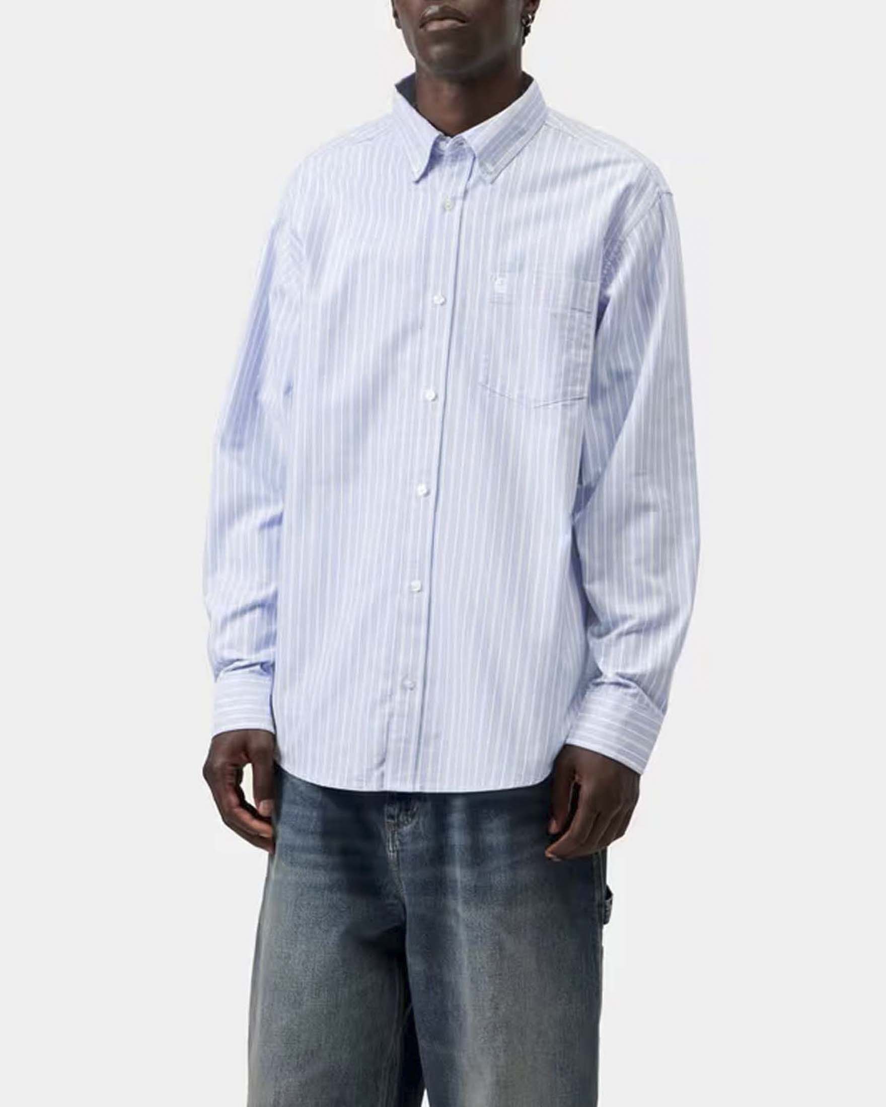 Camicia Carhartt Kanan Shirt a righe bianche e azzurre loose fit in cotone Oxford