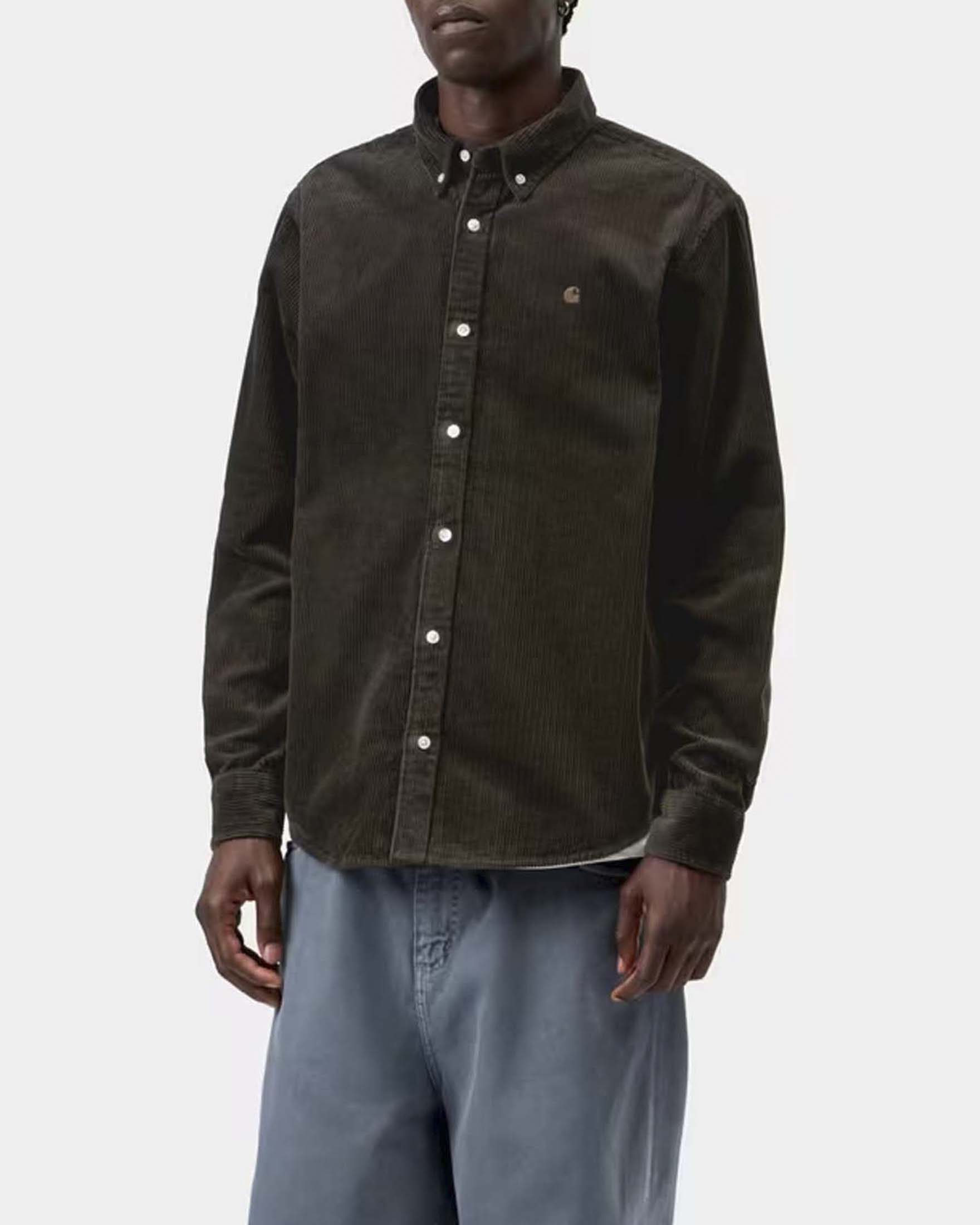 Camicia Carhartt Madison Cord regular fit in velluto a coste marrone