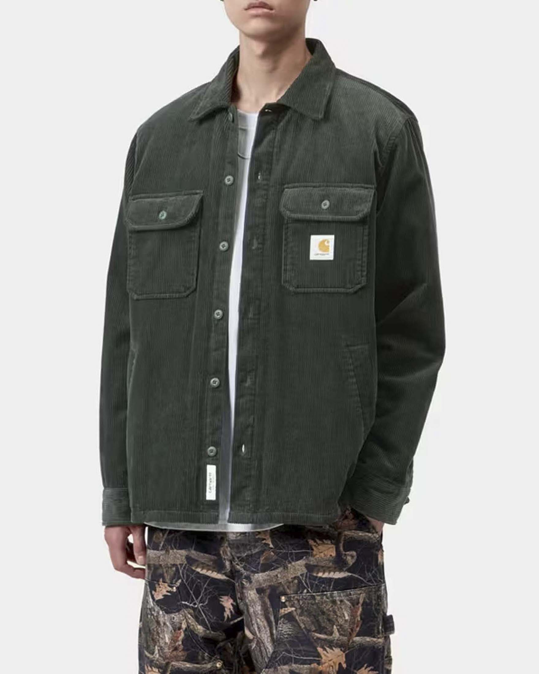 Giacca camicia Carhartt Whitsome Shirt Jac loose fit in velluto a coste verde scuro