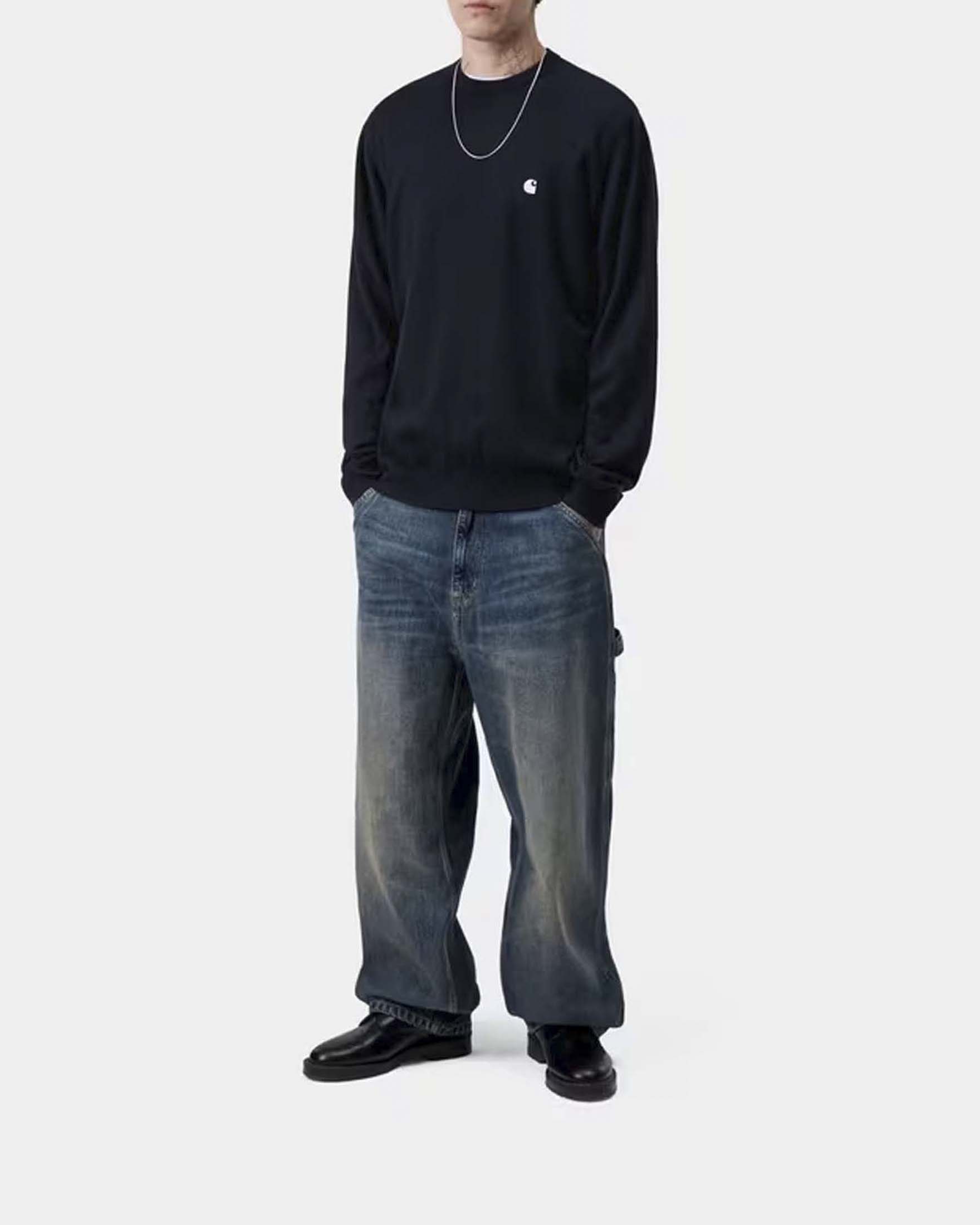 Maglia girocollo Carhartt Madison Sweater blu navy in lana d'agnello