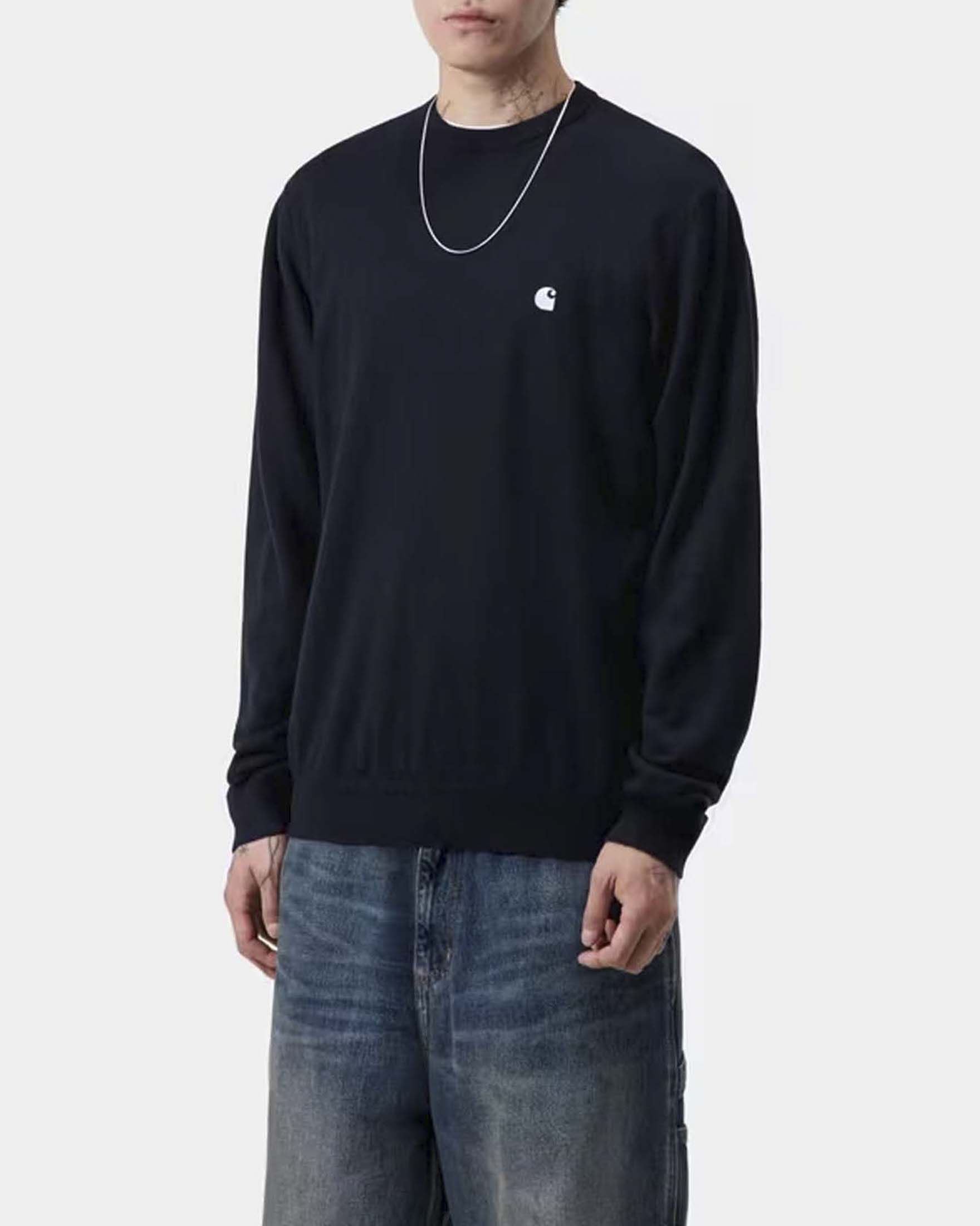 Maglia girocollo Carhartt Madison Sweater blu navy in lana d'agnello image
