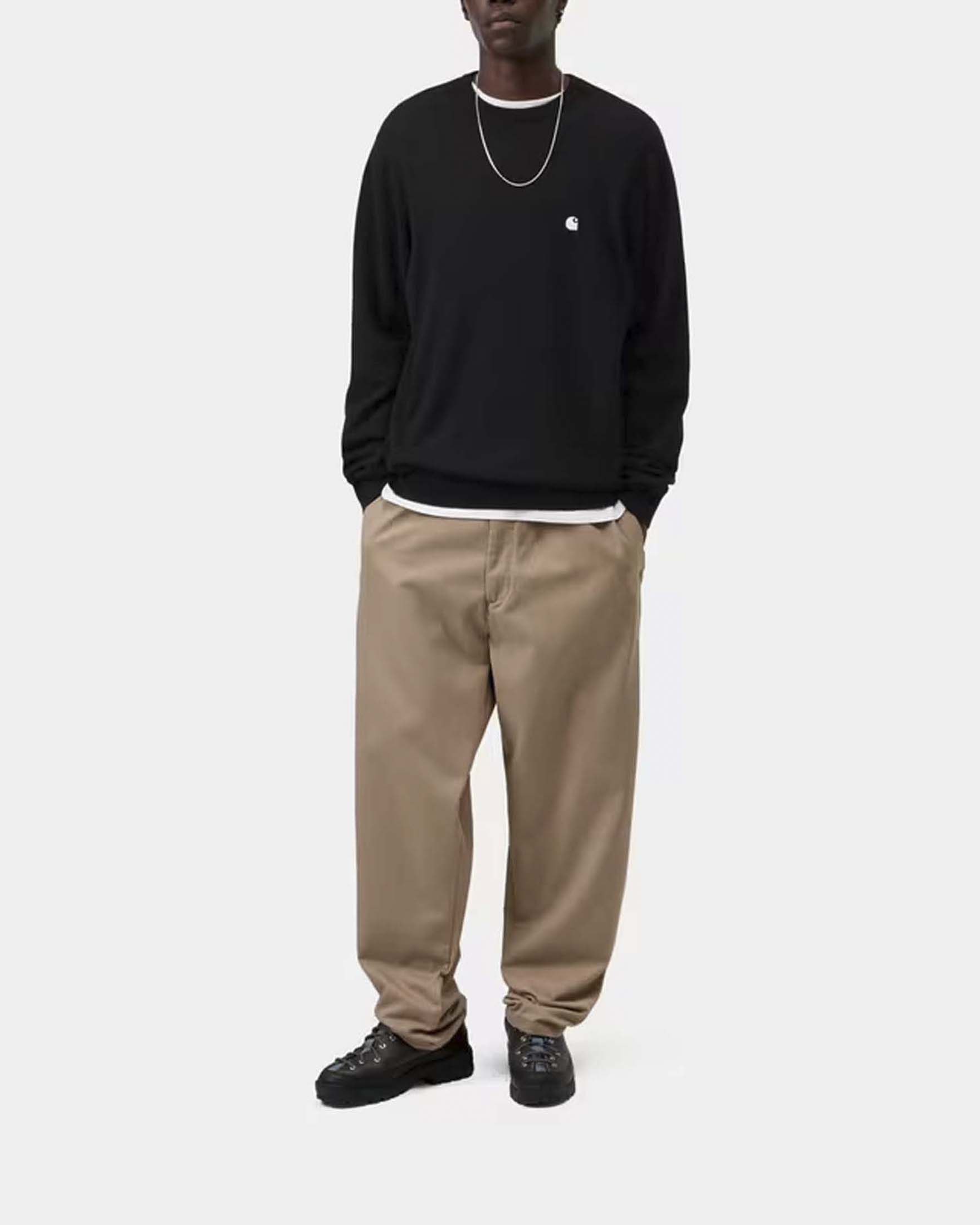 Maglia girocollo Carhartt Madison Sweater nera in lana d'agnello