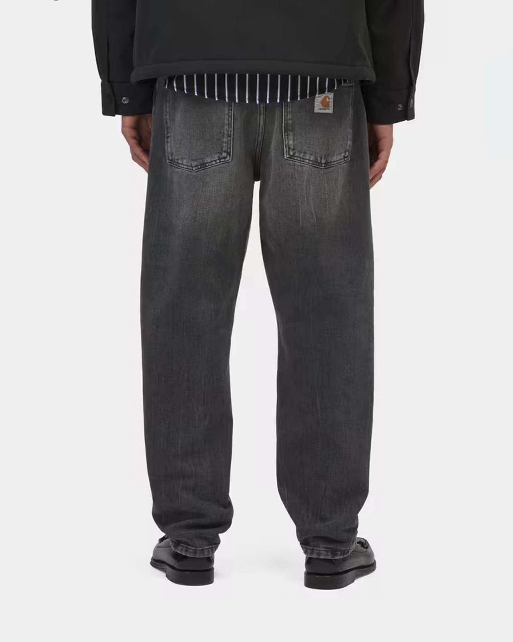 Jeans Carhartt Newel Pant relaxed tapered fit in cotone lavaggio nero stone washed image