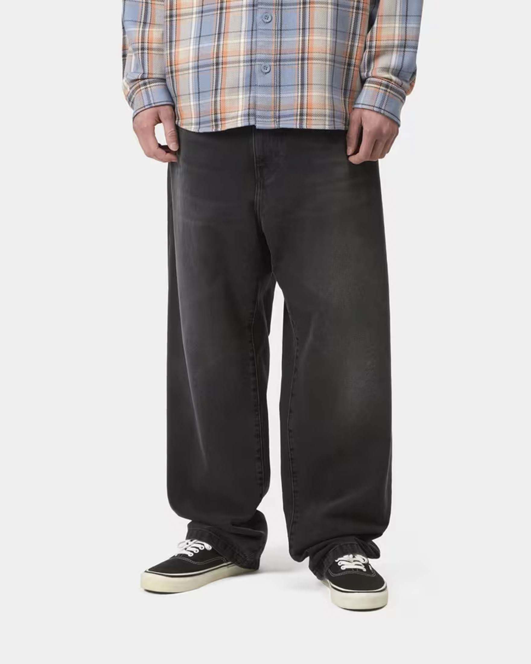 Jeans Carhartt Landon Pant loose tapered fit in cotone nero stone washed image