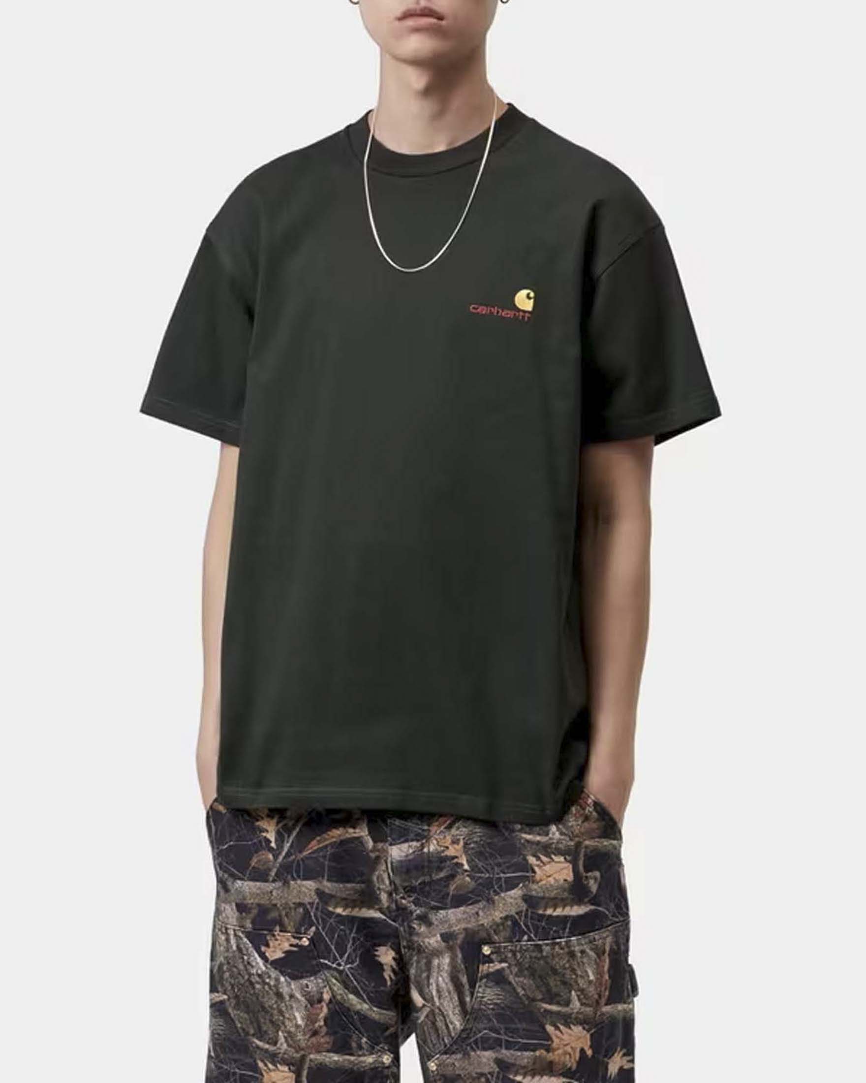 T-shirt verde scuro mezza manica American Script Carhartt loose-fit in puro cotone